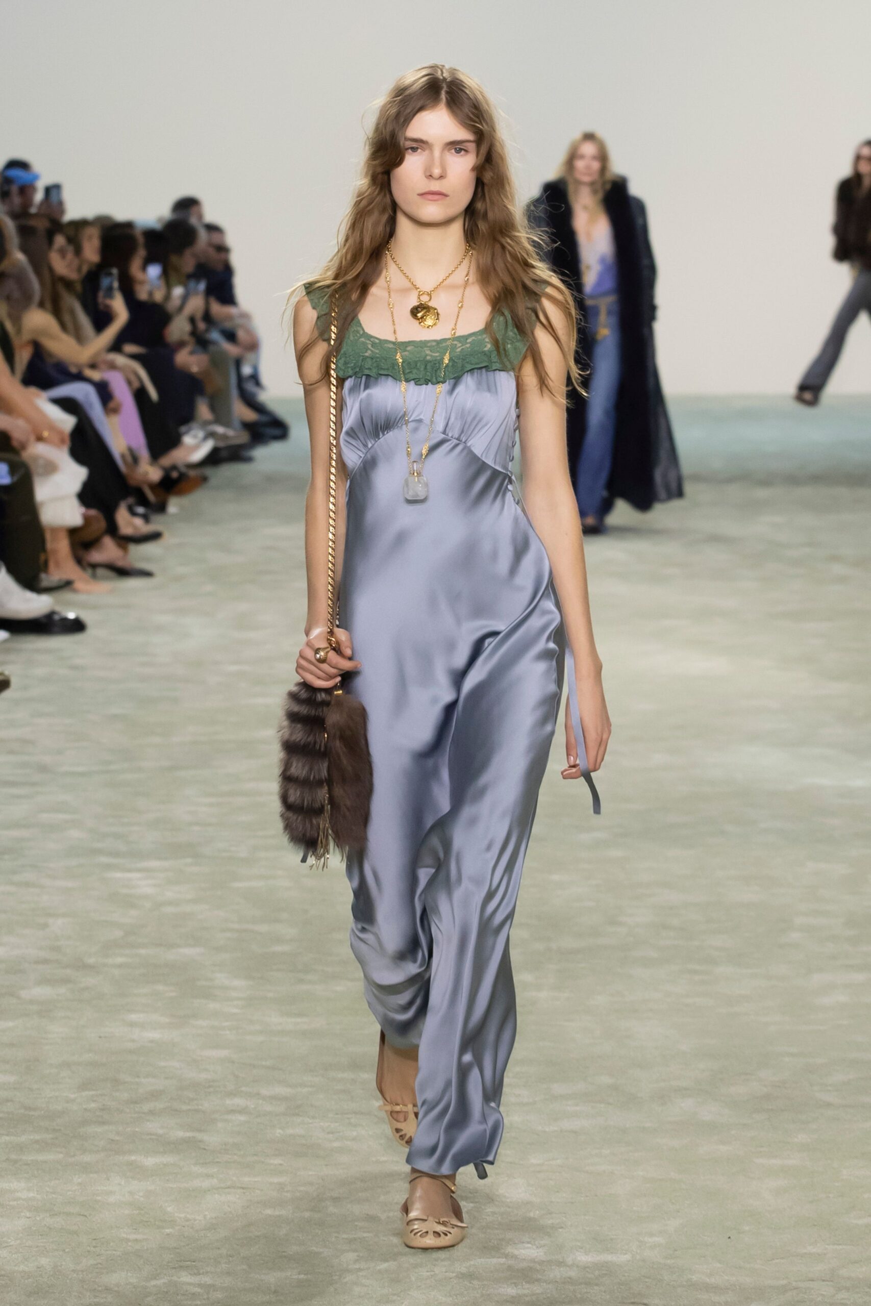 blue silk relaxed maxi dress