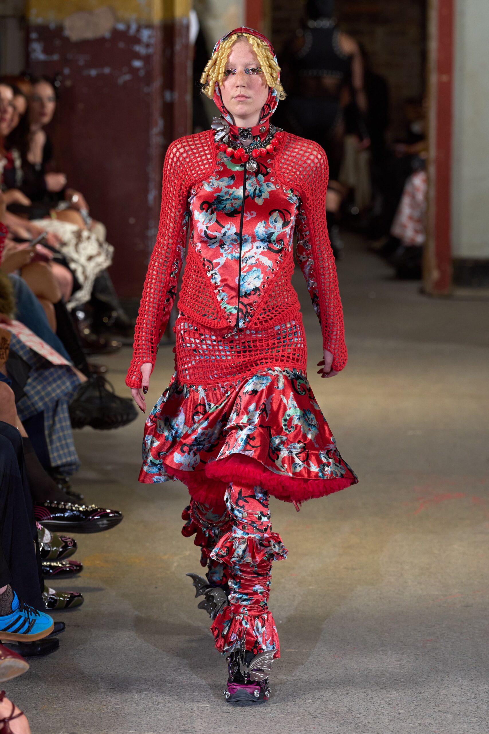 red floral printed midi dress