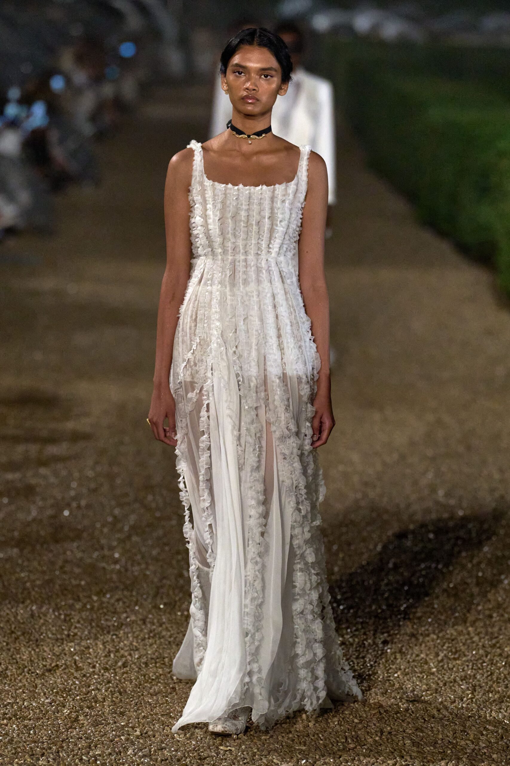 white silk sleeveless gown