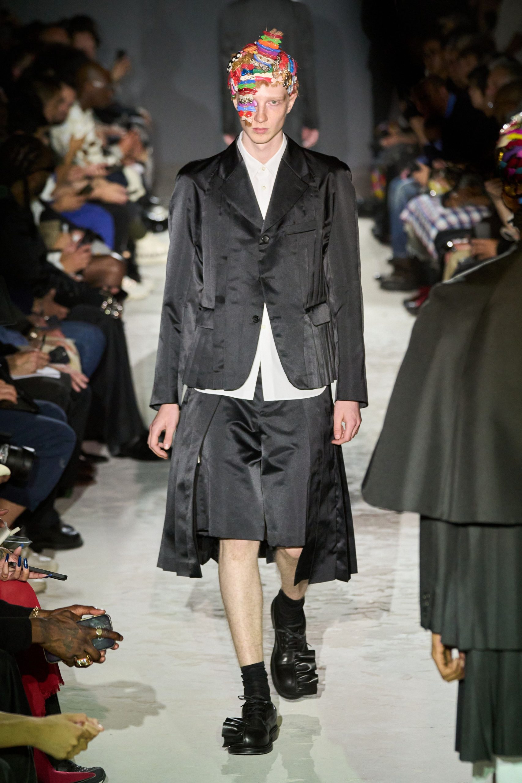 black silk suit with shorts