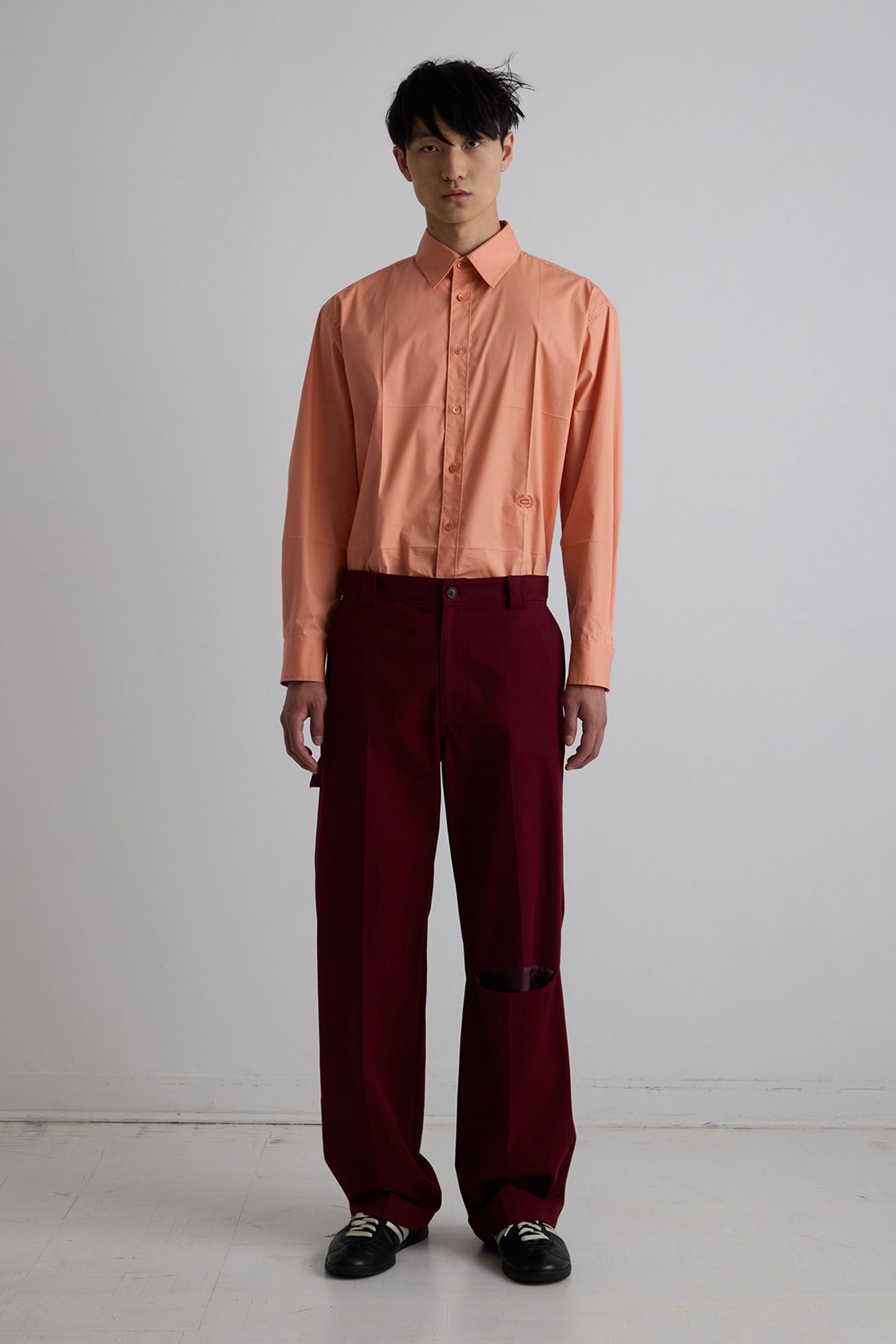 red cotton relaxed distressed pants