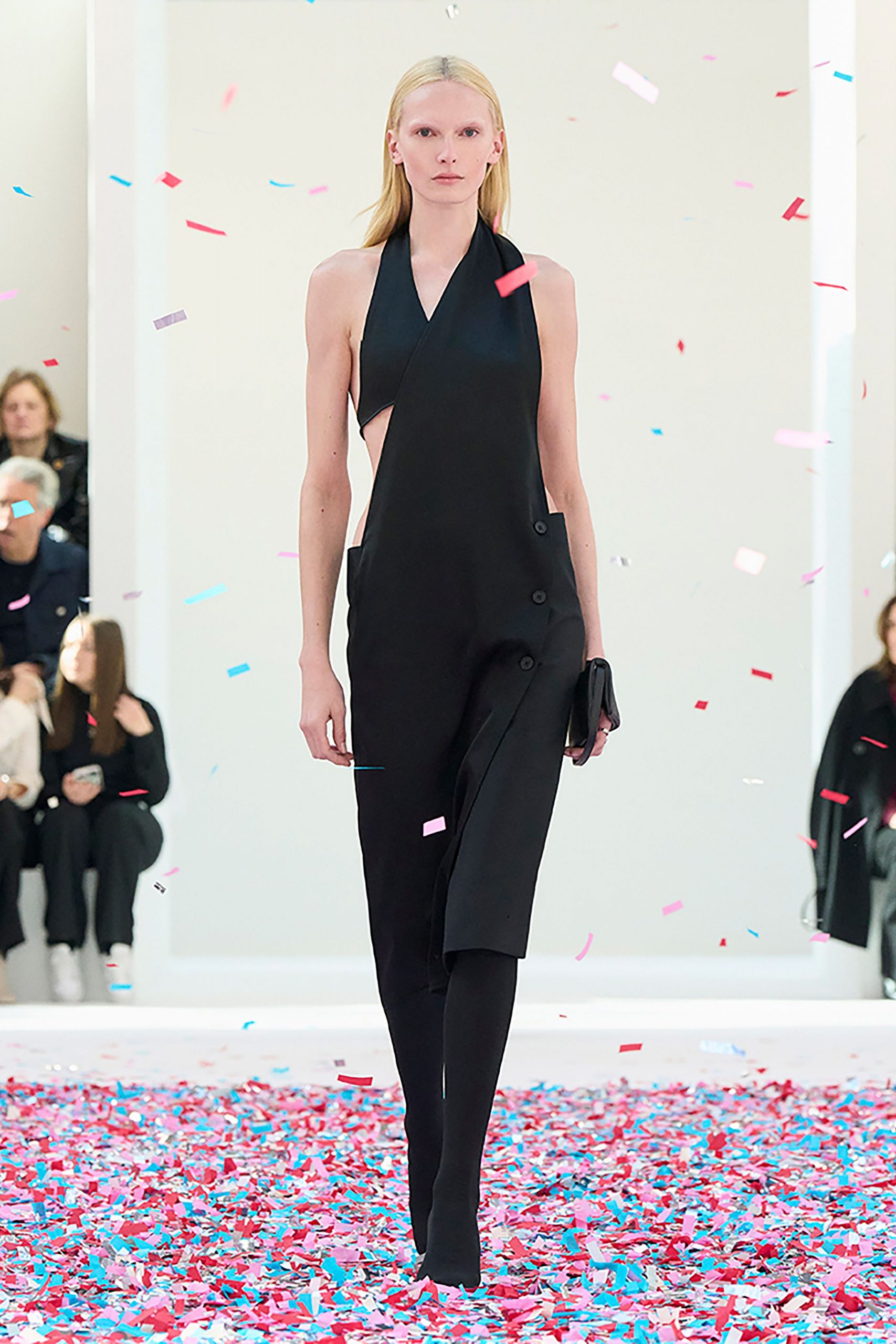 black fitted sleeveless jumpsuit