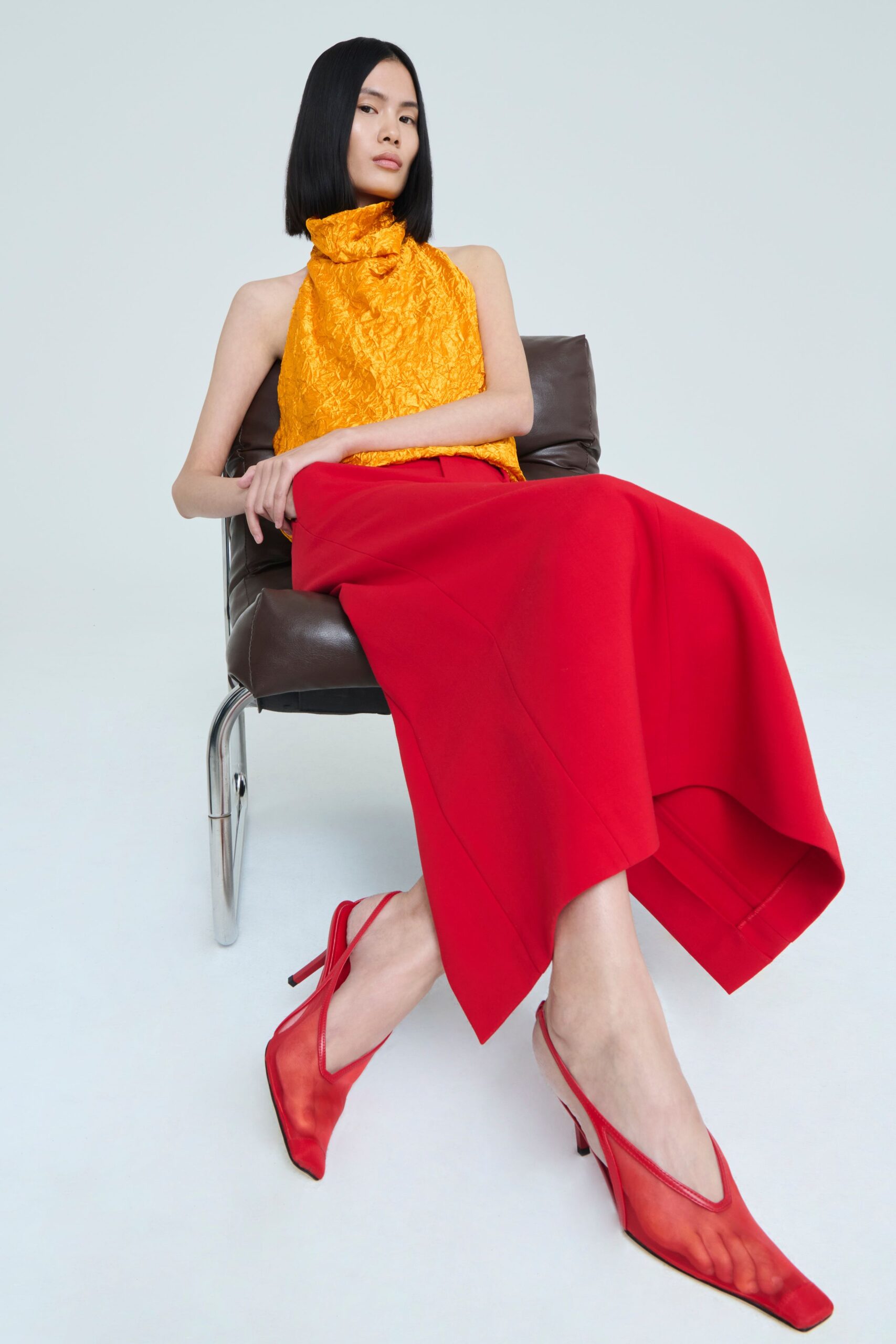 red cotton relaxed a-line skirt