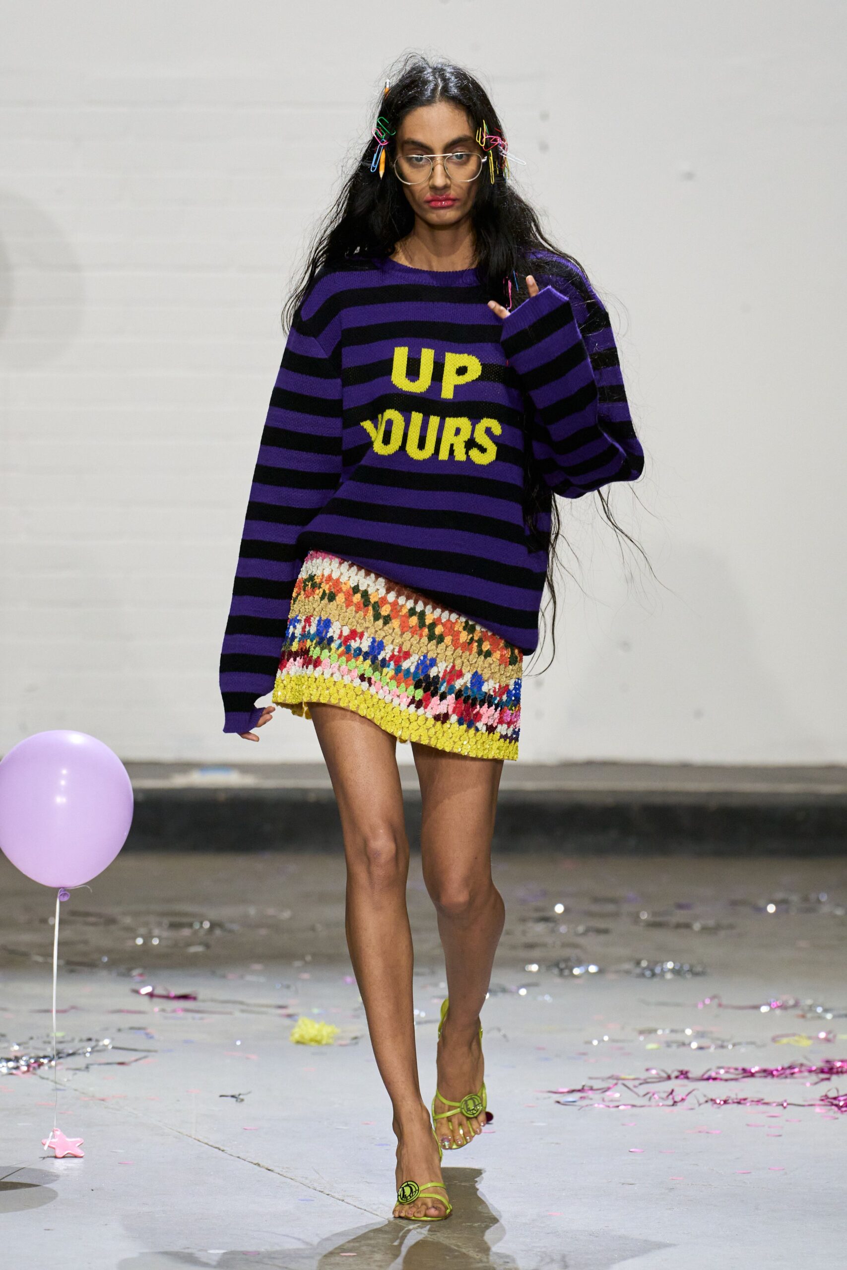 purple cotton long-sleeve collared relaxed striped printed sweater