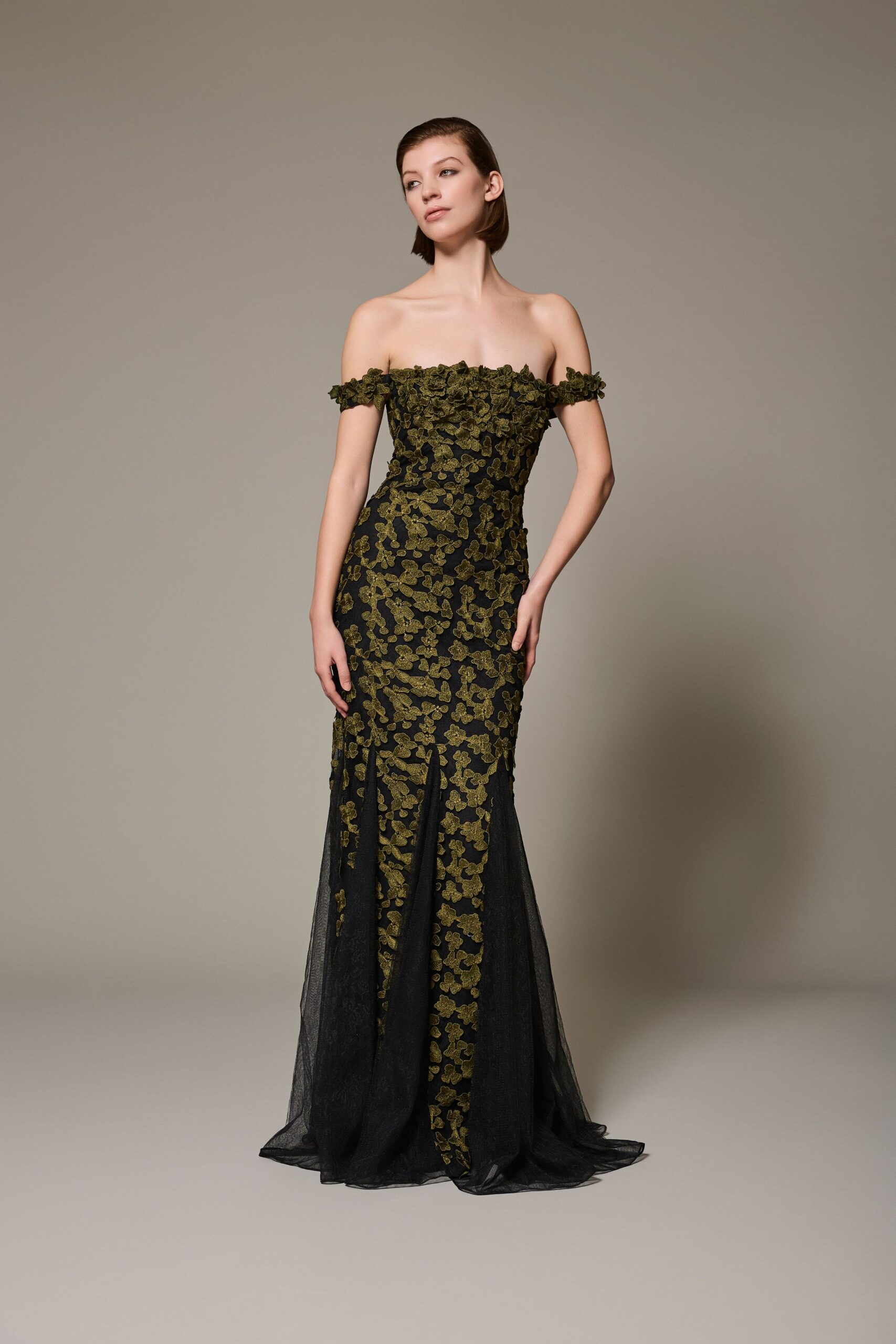 black and green embroidered gown