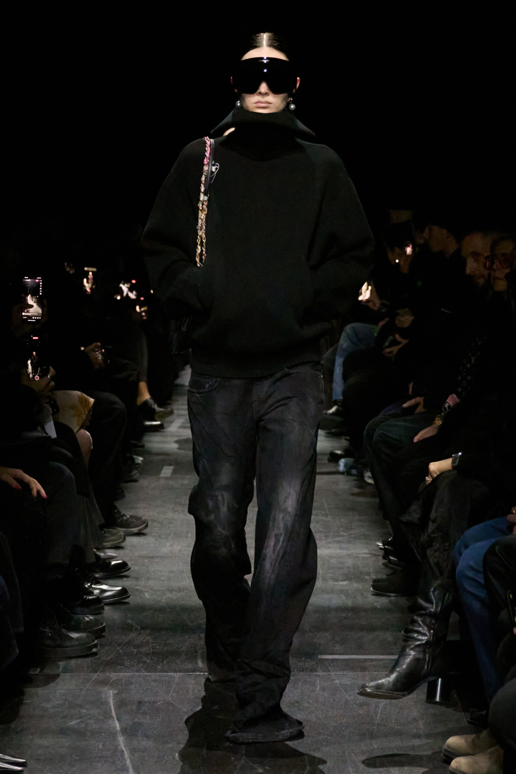 black oversized sweater and relaxed pants