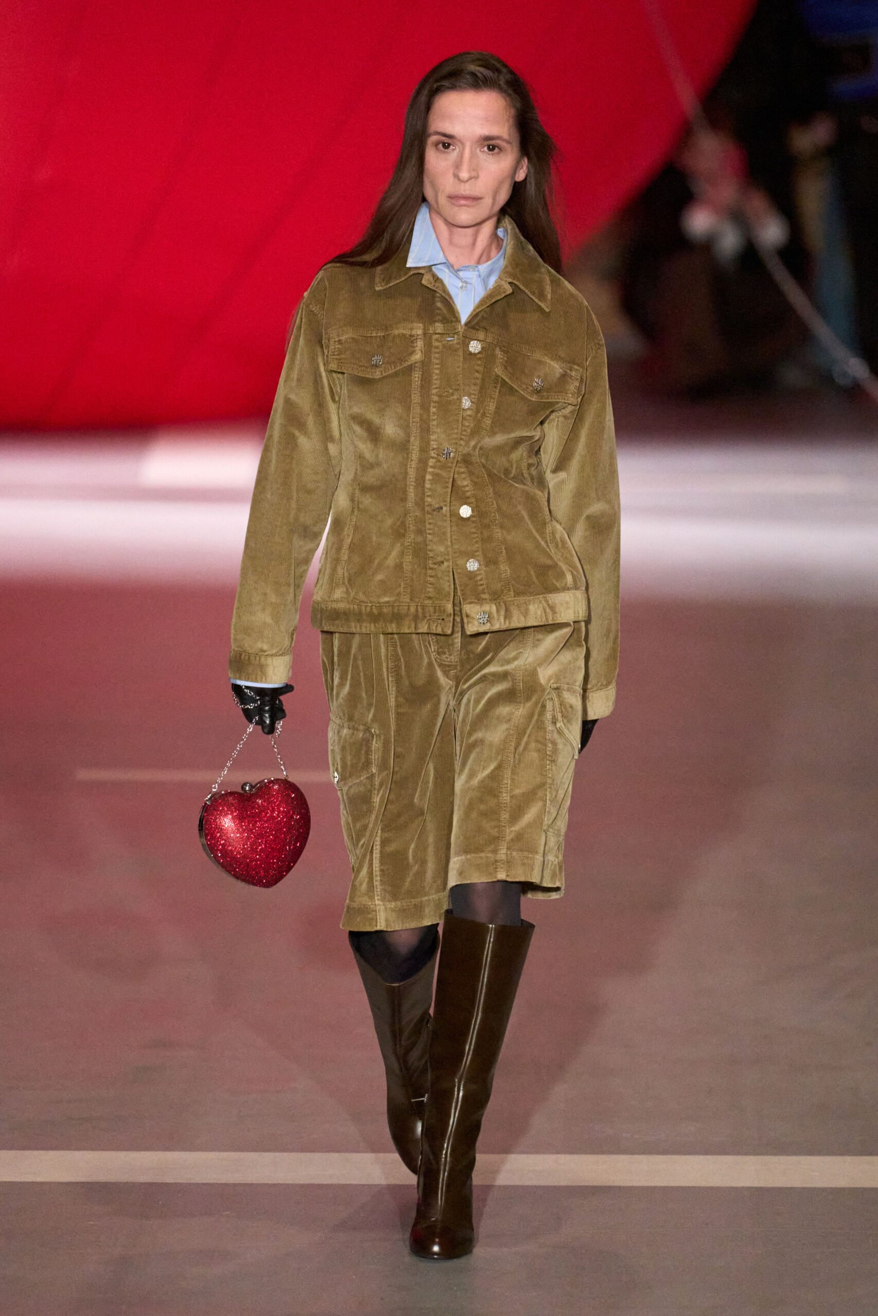 brown corduroy jacket and skirt