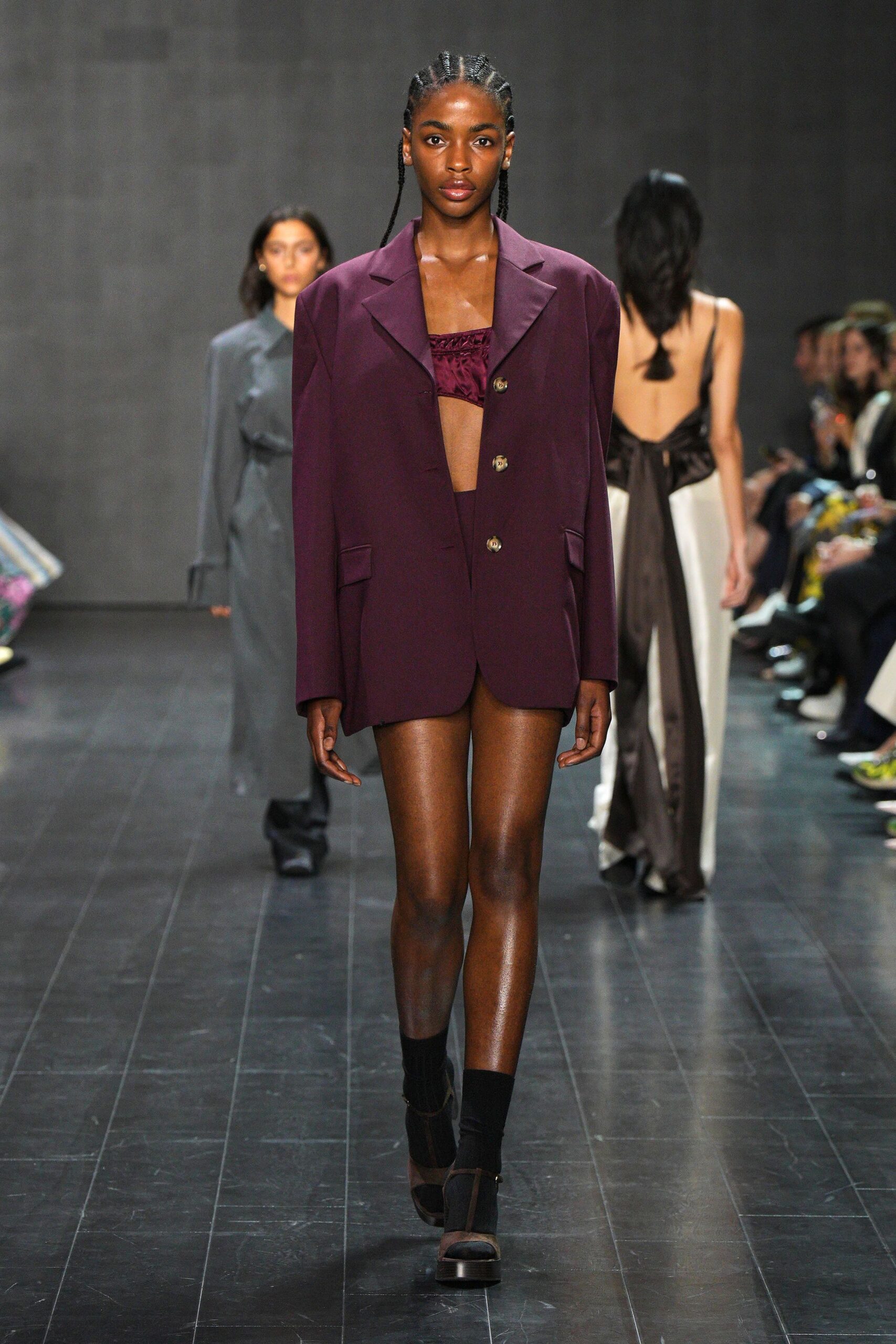 purple wool long-sleeve collared oversized longline blazer