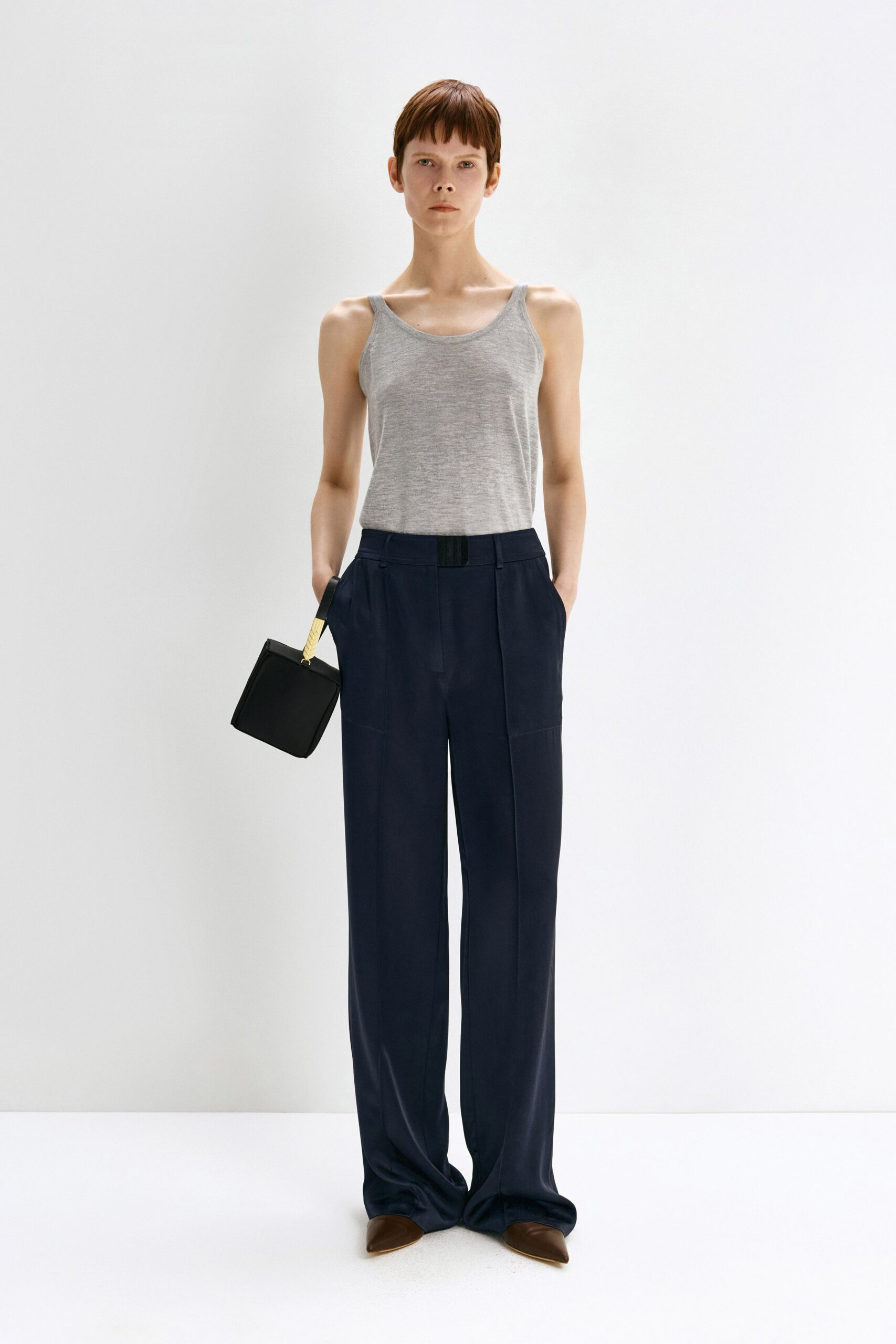 blue cotton relaxed high-waisted straight-leg pants