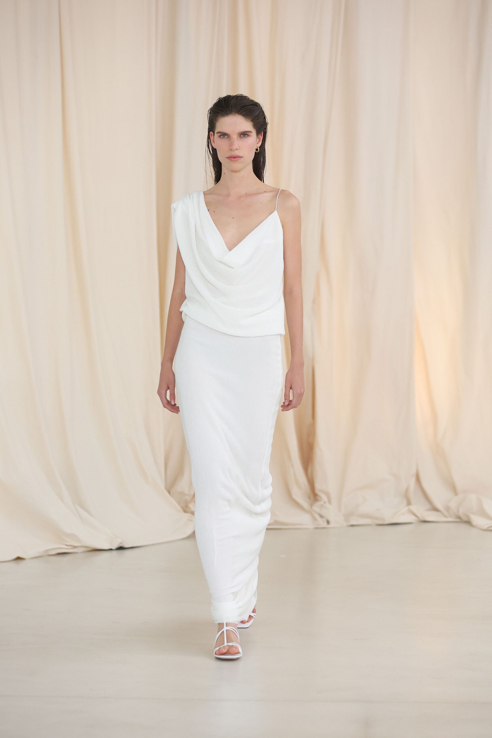 white leather slim sandals