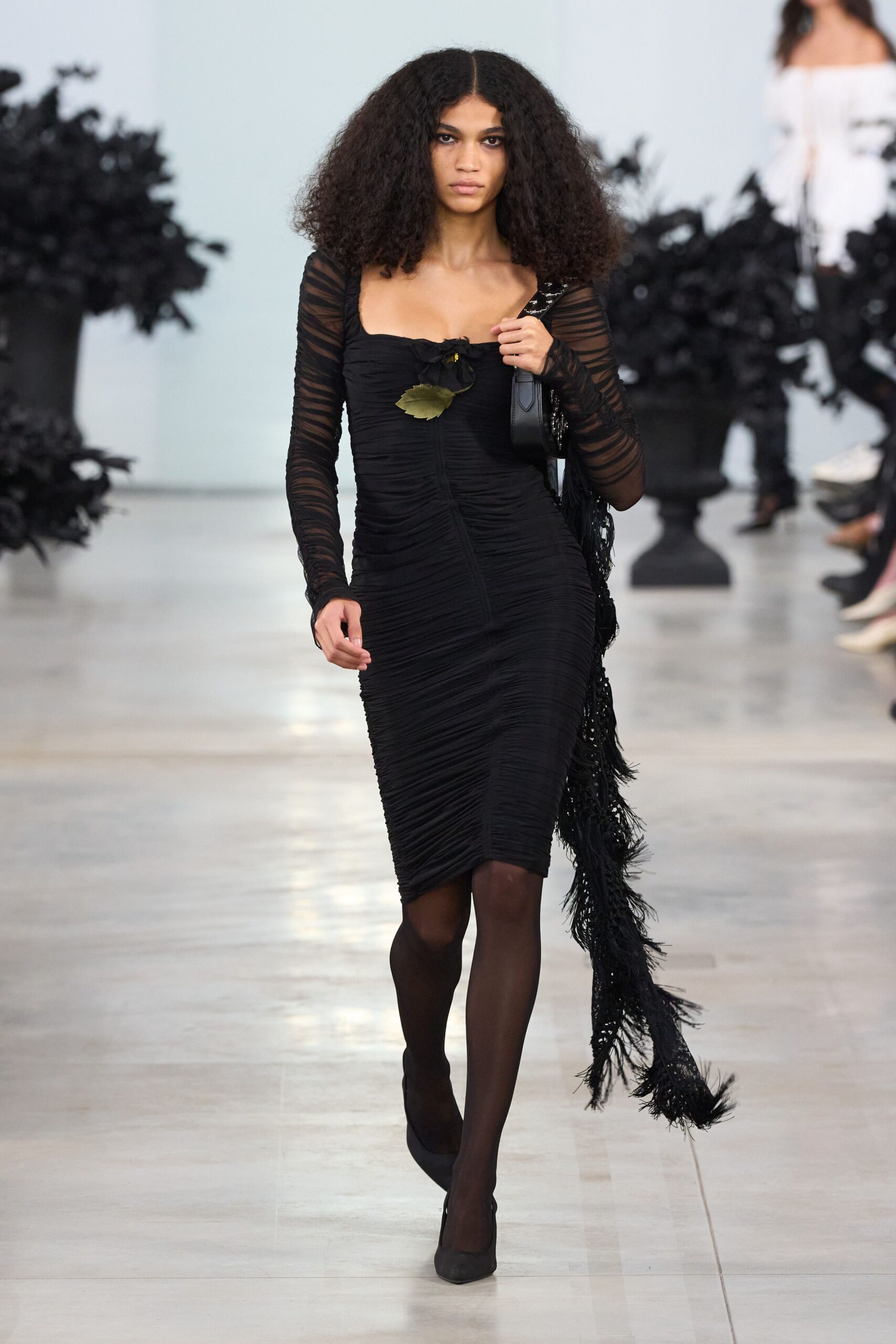 black fitted ruched midi dress