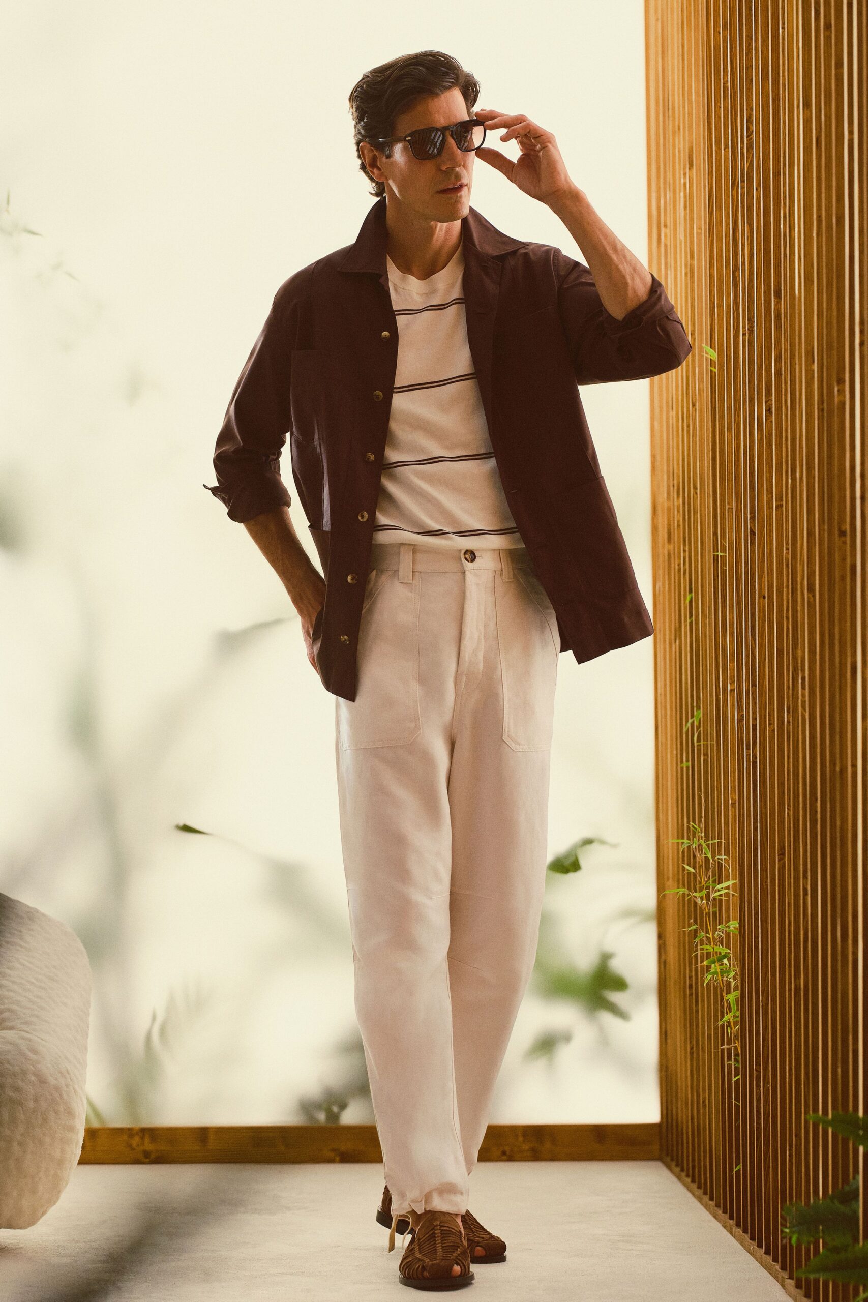 beige linen relaxed high-waisted pants