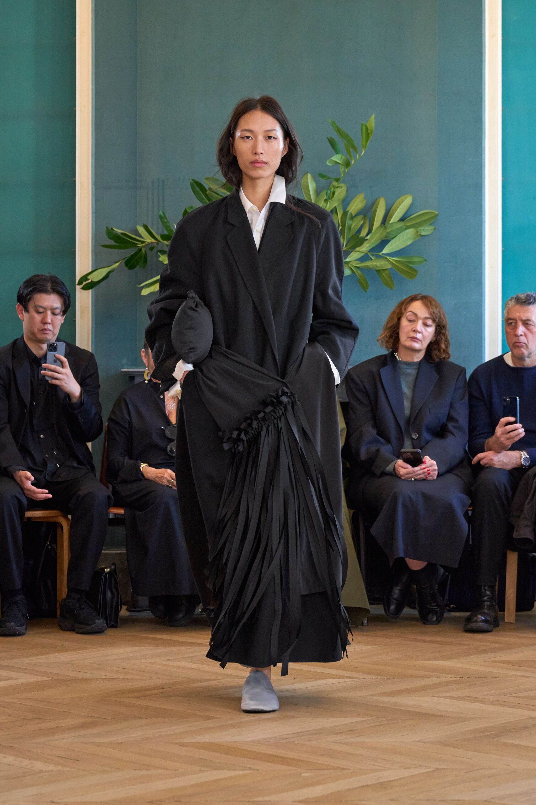 oversized black coat with fringes