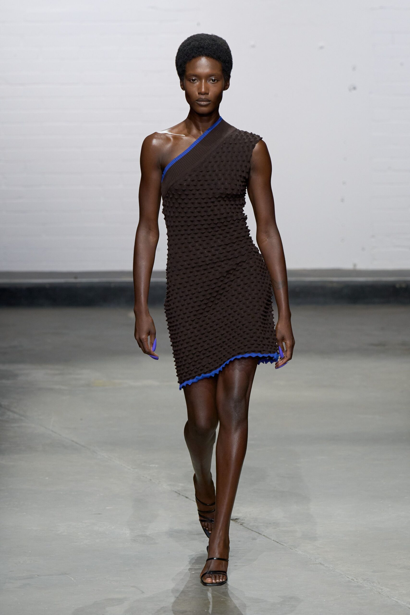 brown cotton sleeveless asymmetric fitted textured mini dress