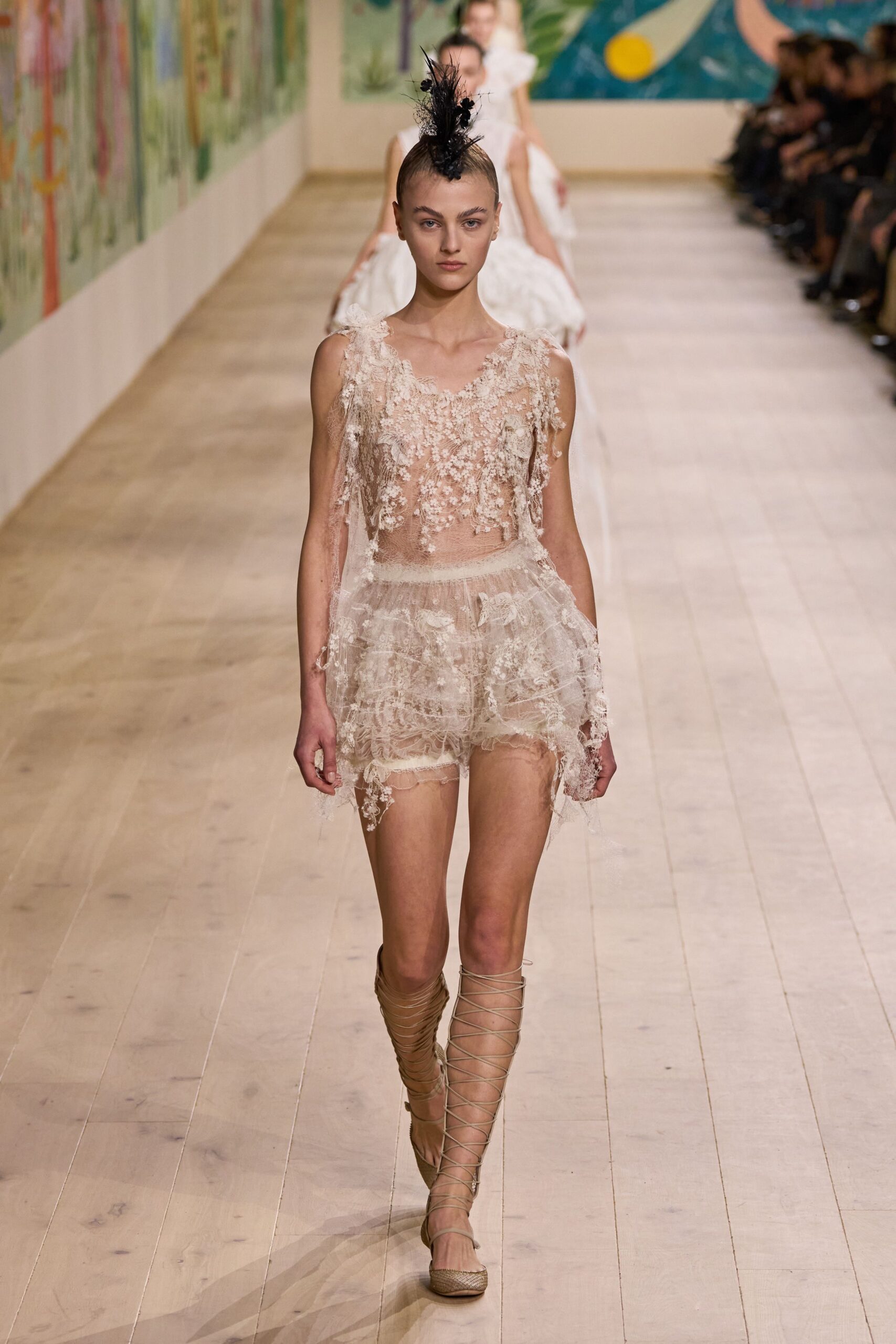 beige lace sleeveless v-neck fitted embroidered sheer romper