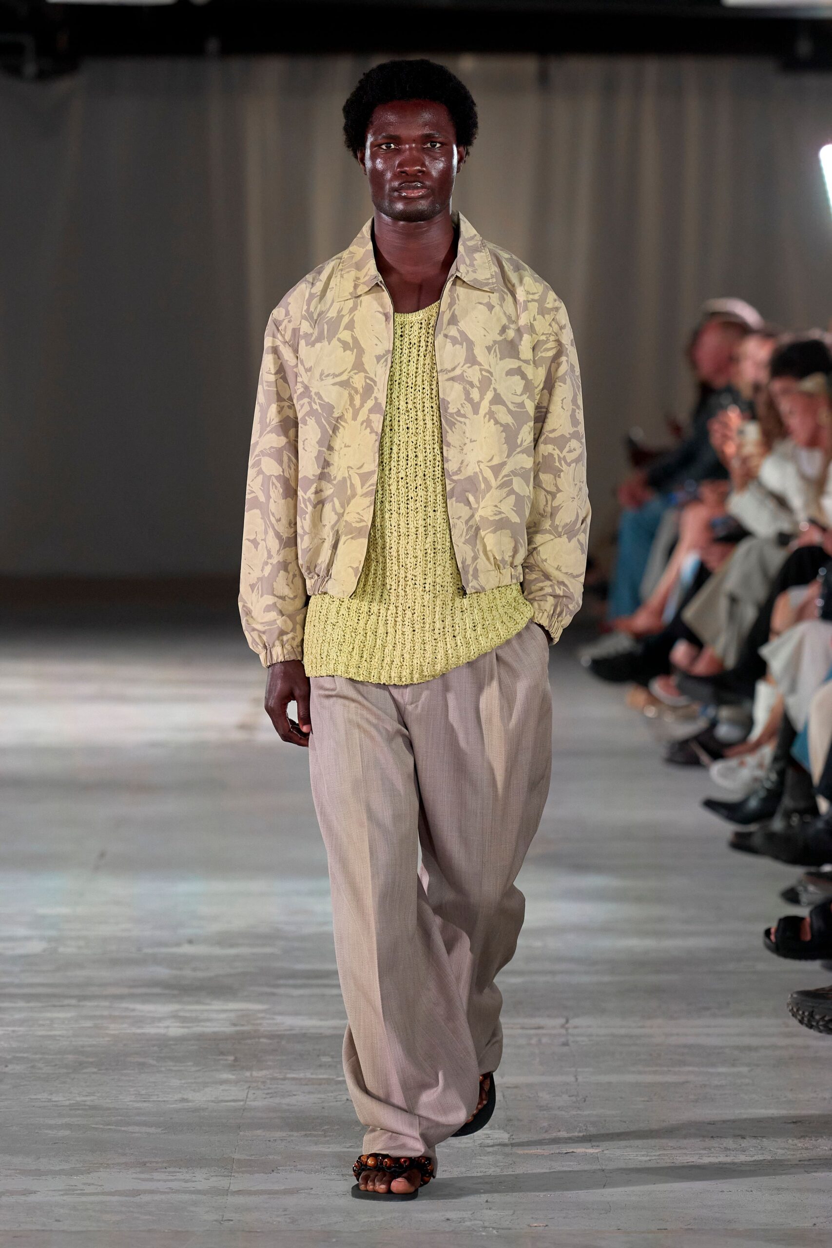 beige cotton long-sleeve collared relaxed printed jacket