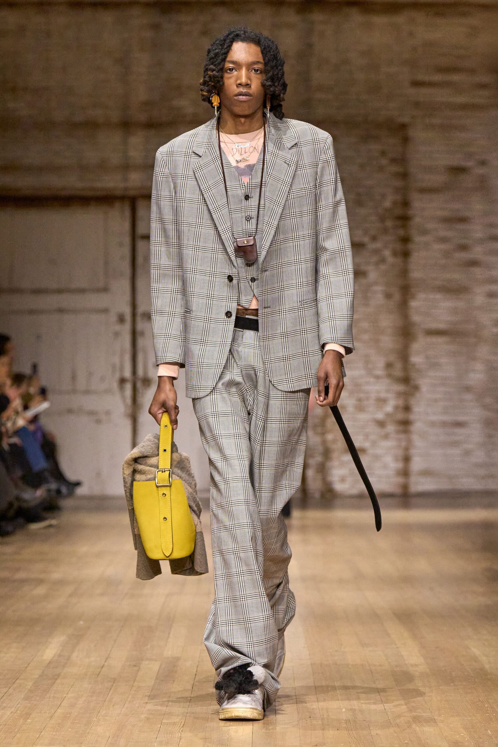 gray checked tailored suit