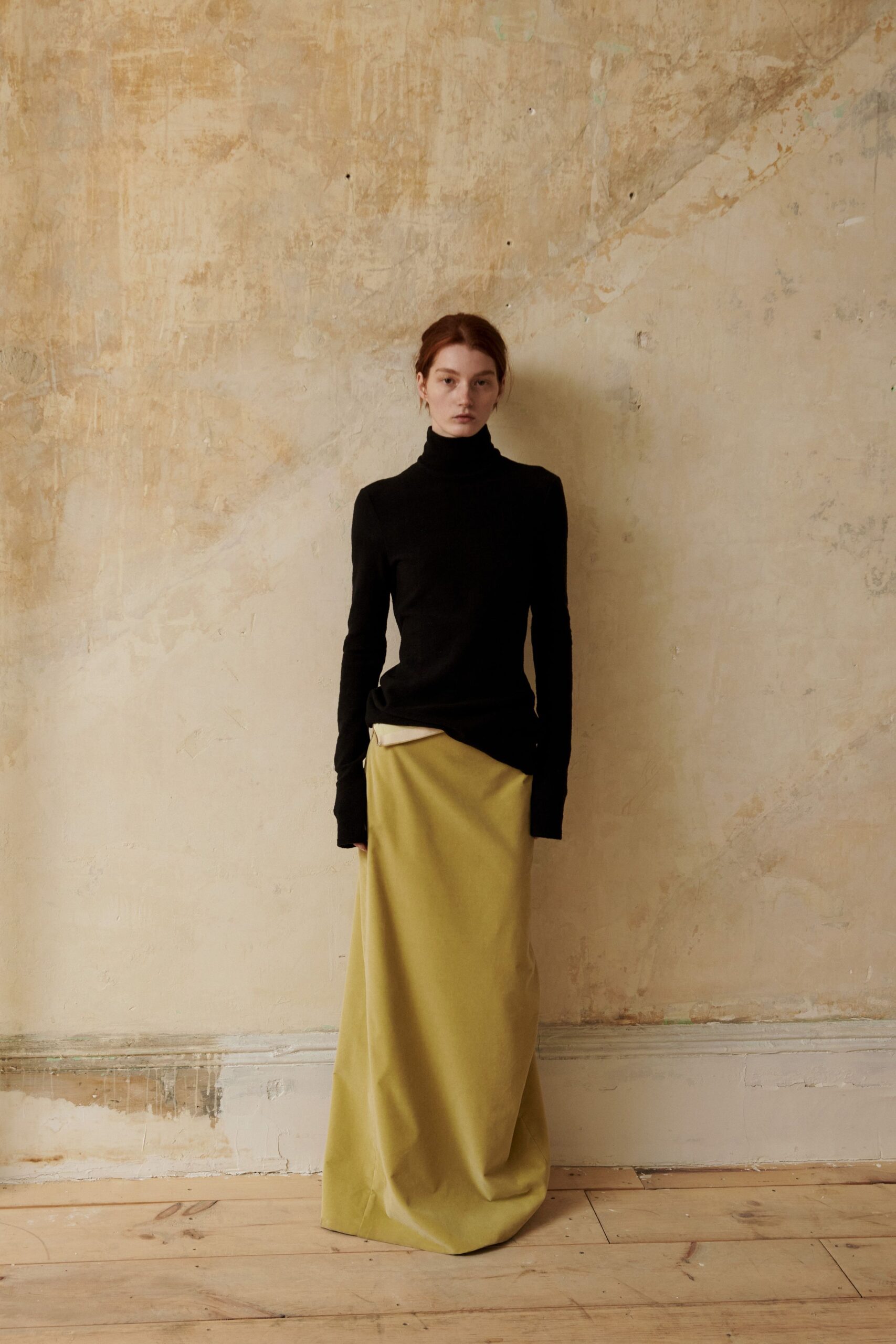 green cotton relaxed straight-leg maxi skirt
