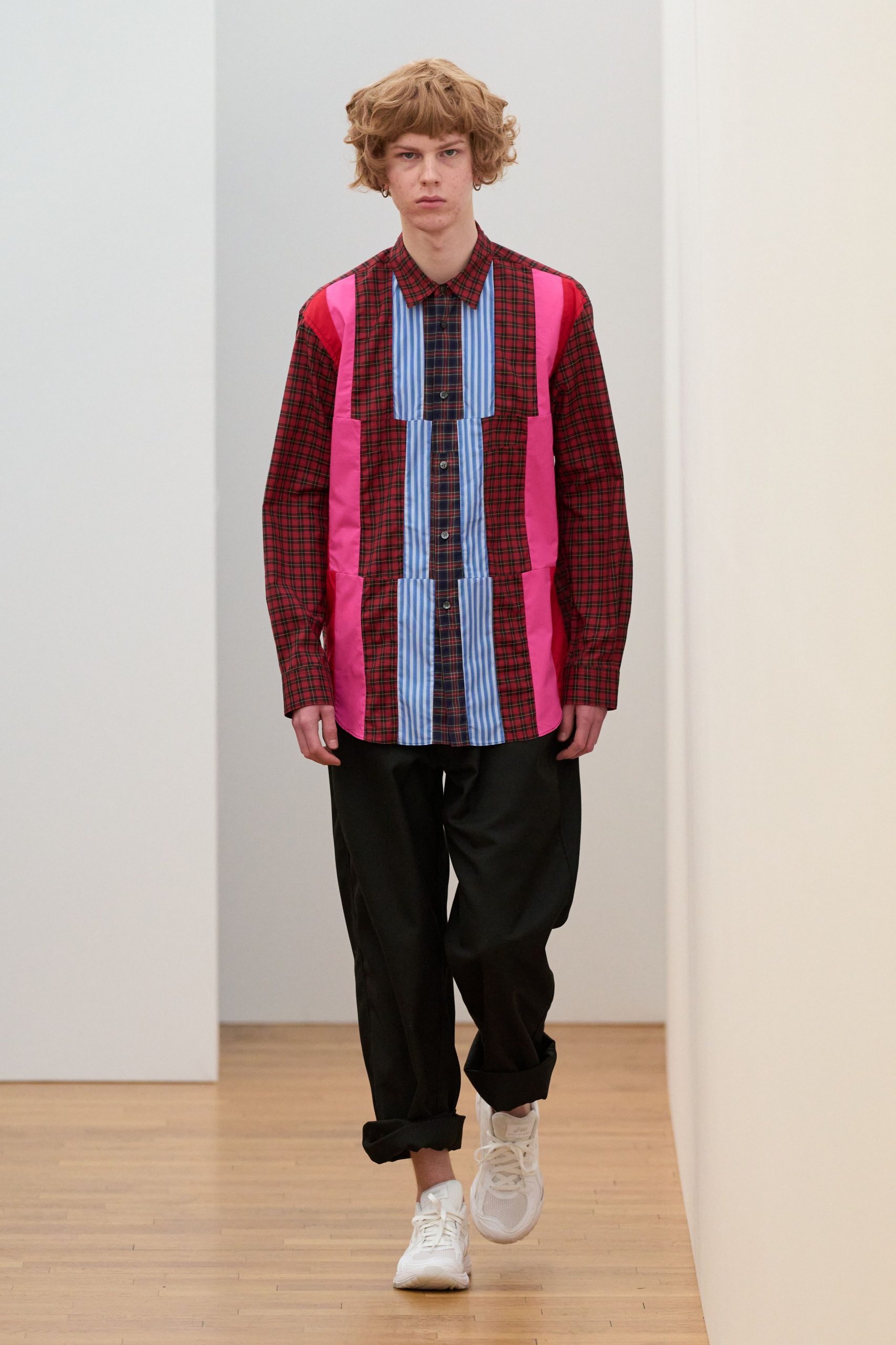 color-blocked shirt with relaxed pants