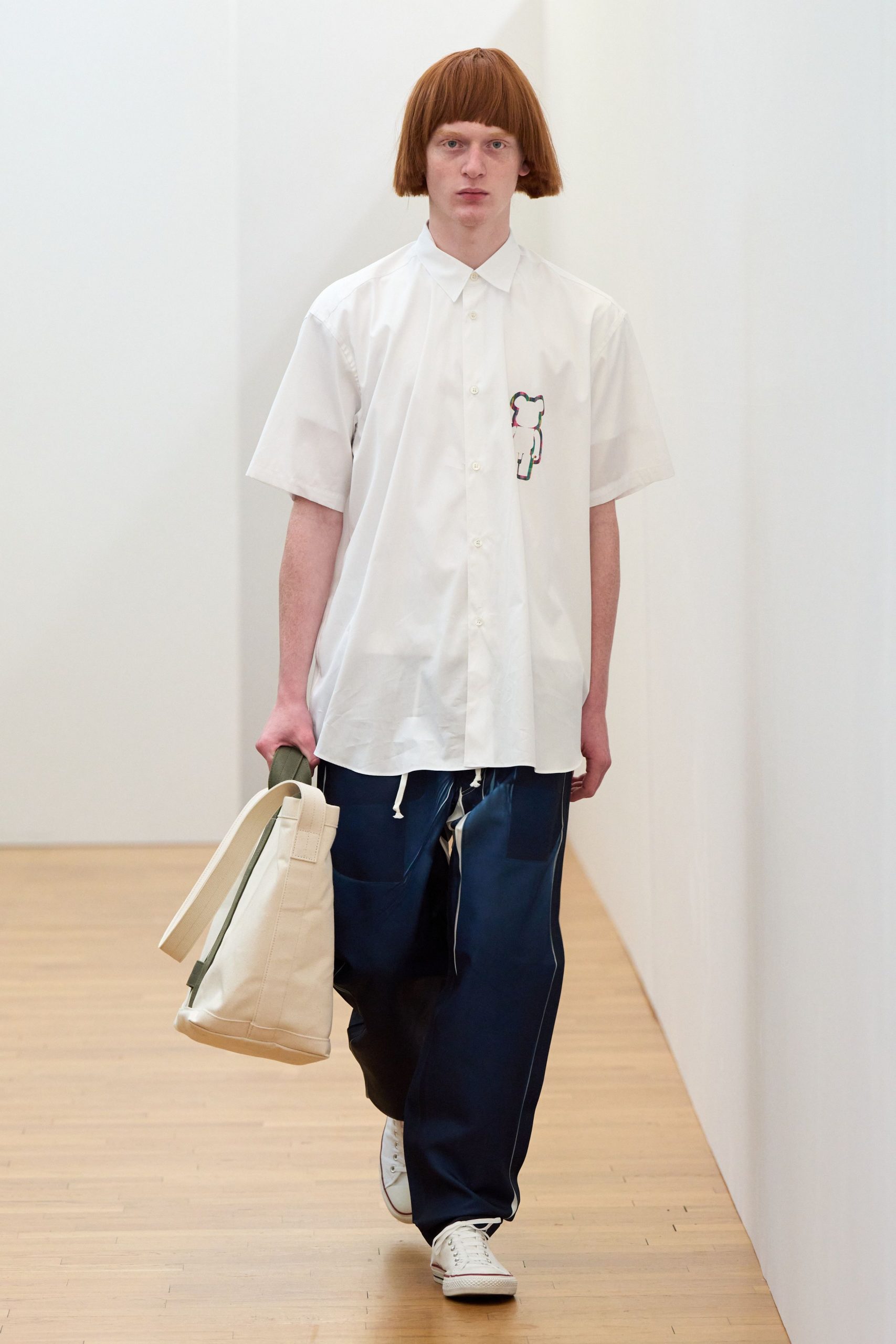 white shirt blue pants