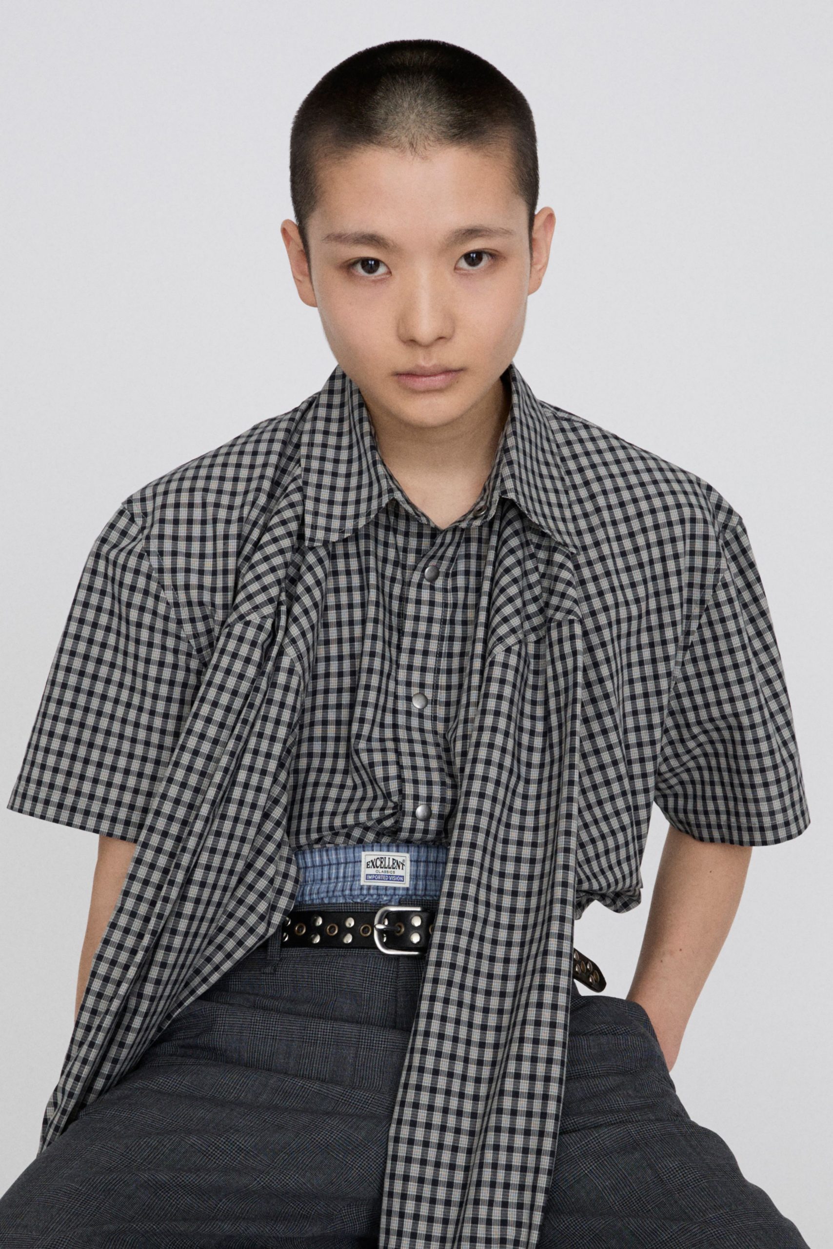 checked shirt tailored pants