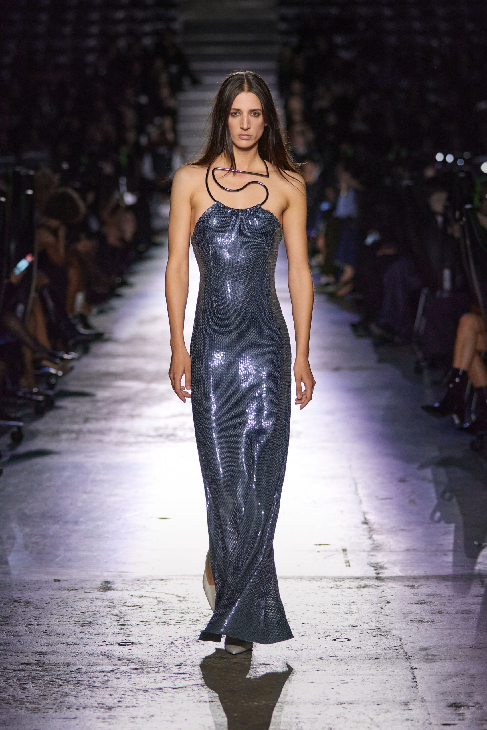 blue sequin fitted gown