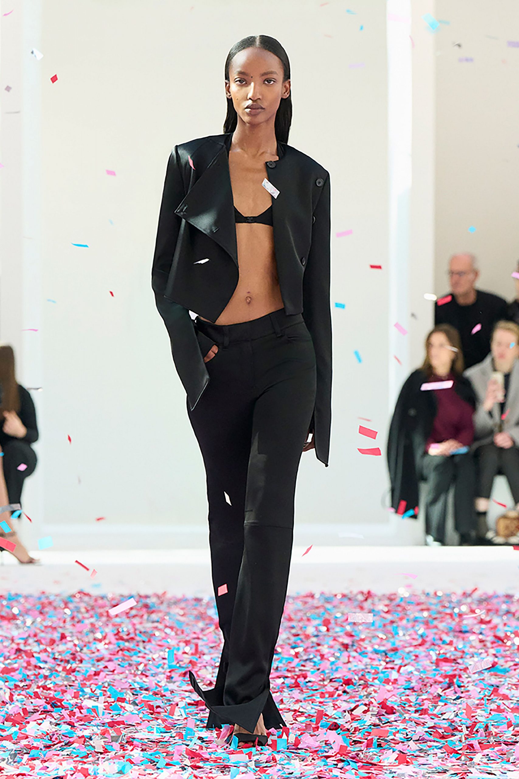 black fitted flared pants
