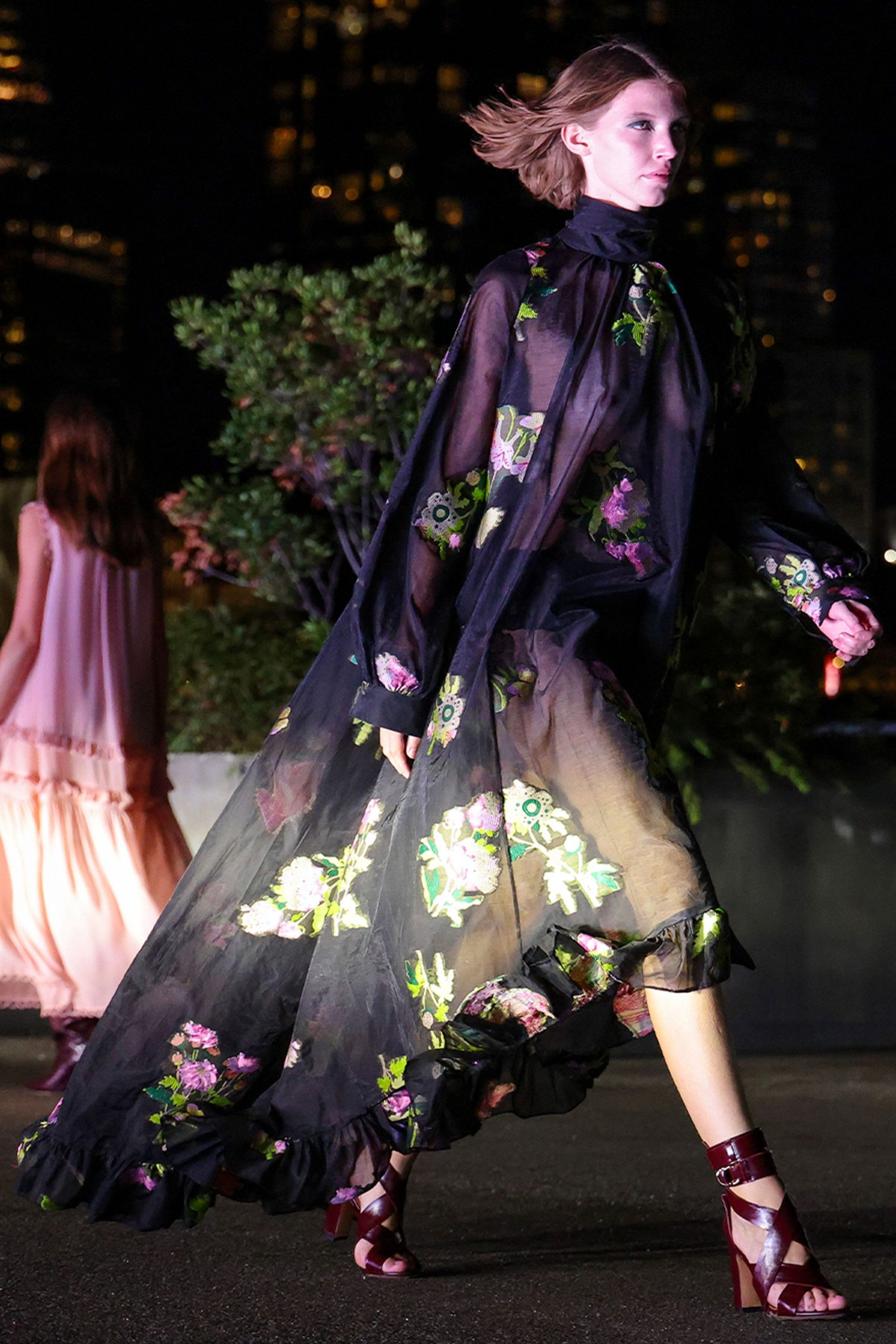 black silk embroidered gown