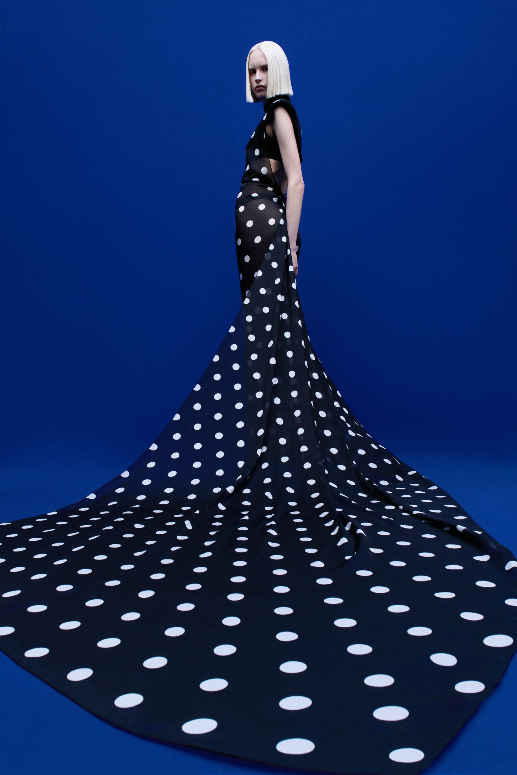 black and white printed gown