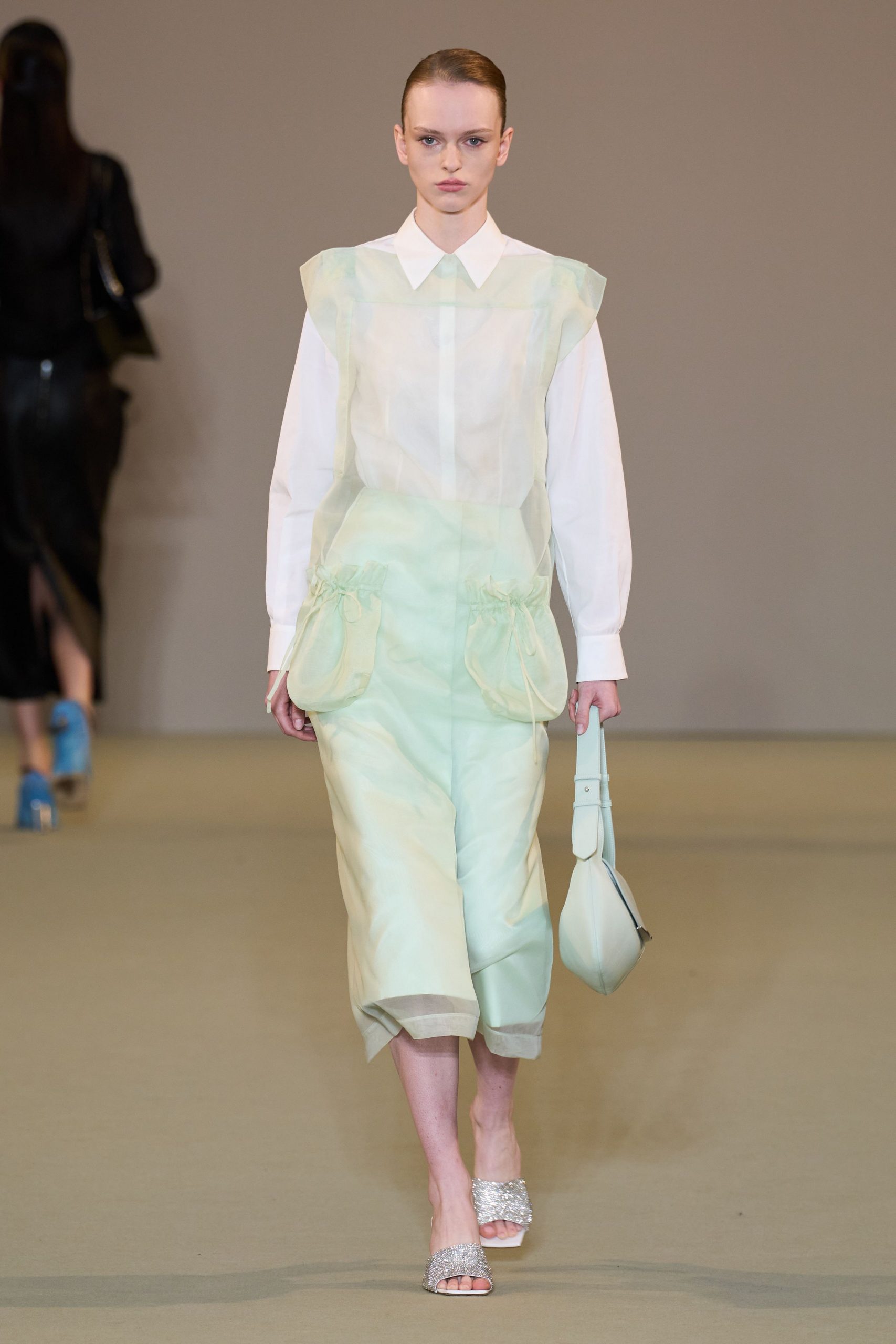 white top light green pants