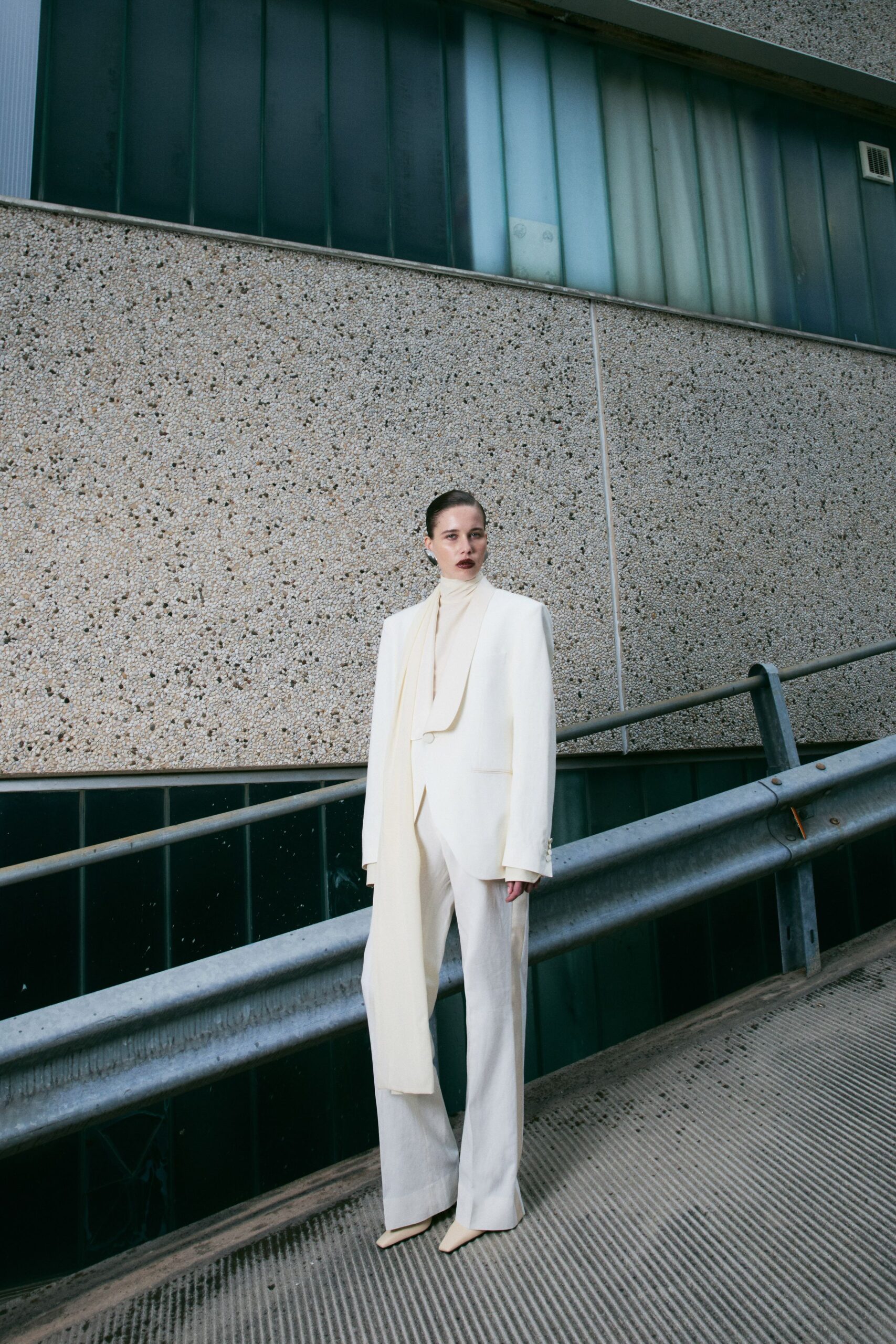white wool tailored straight-leg pants