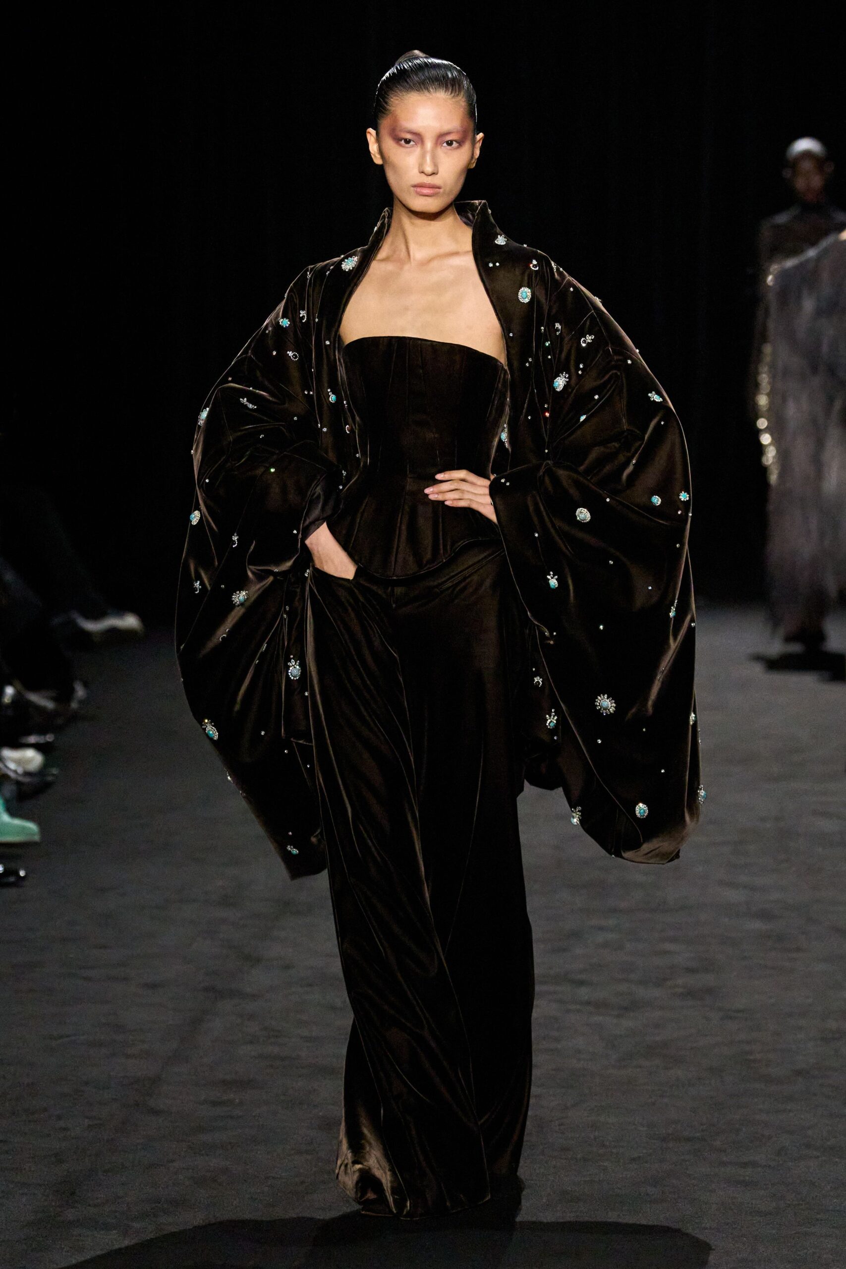 black velvet gown and cape