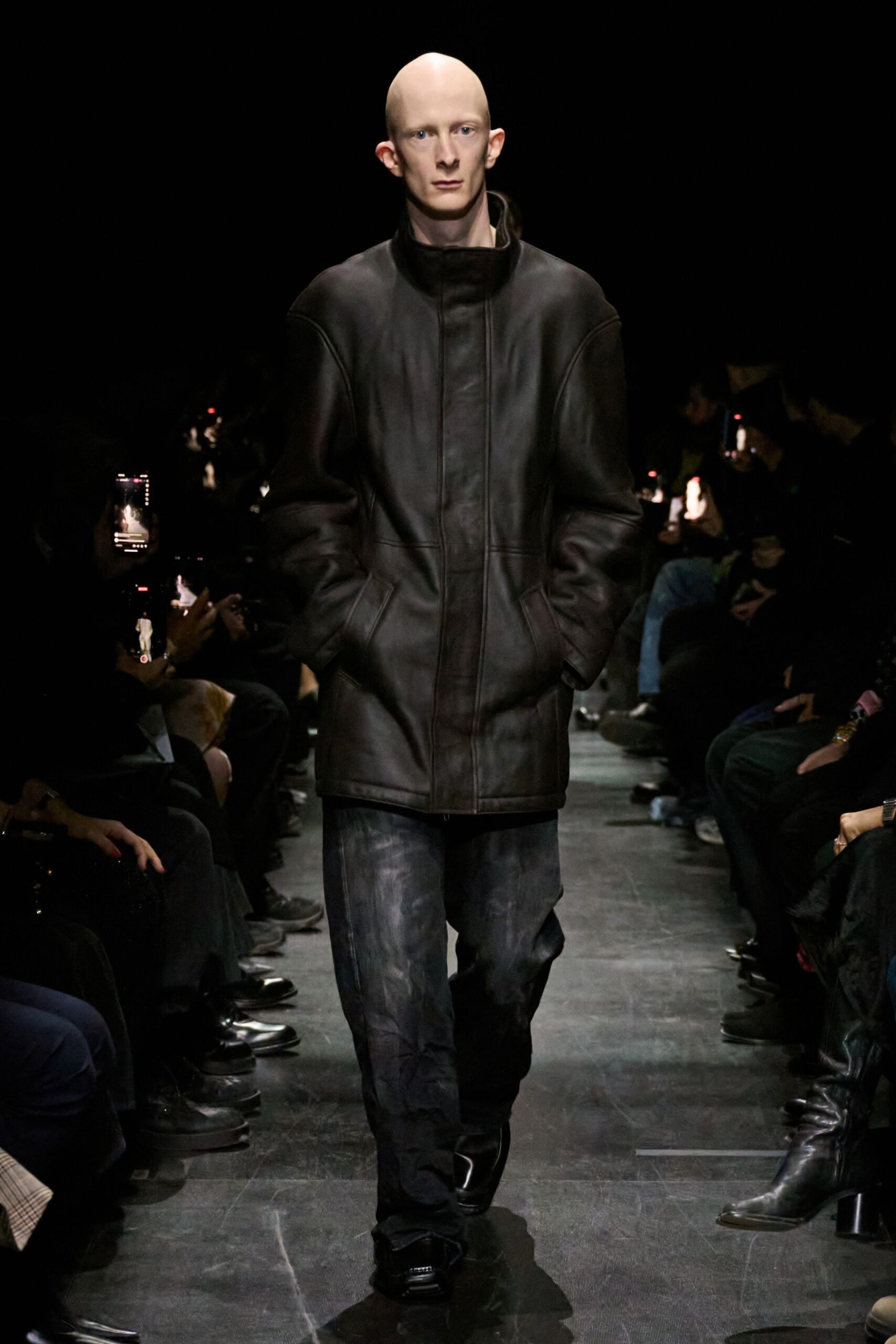 black leather oversized coat