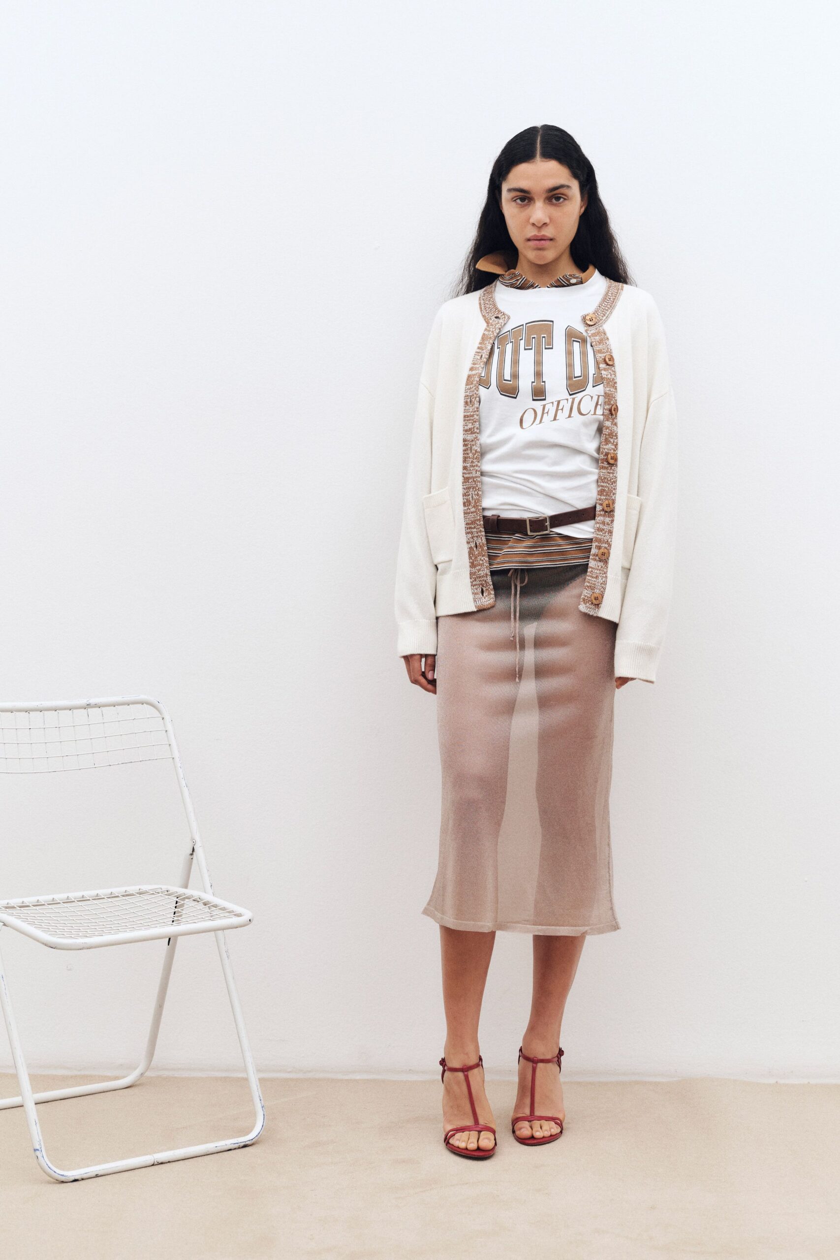 white cotton long-sleeve collared relaxed buttoned cardigan