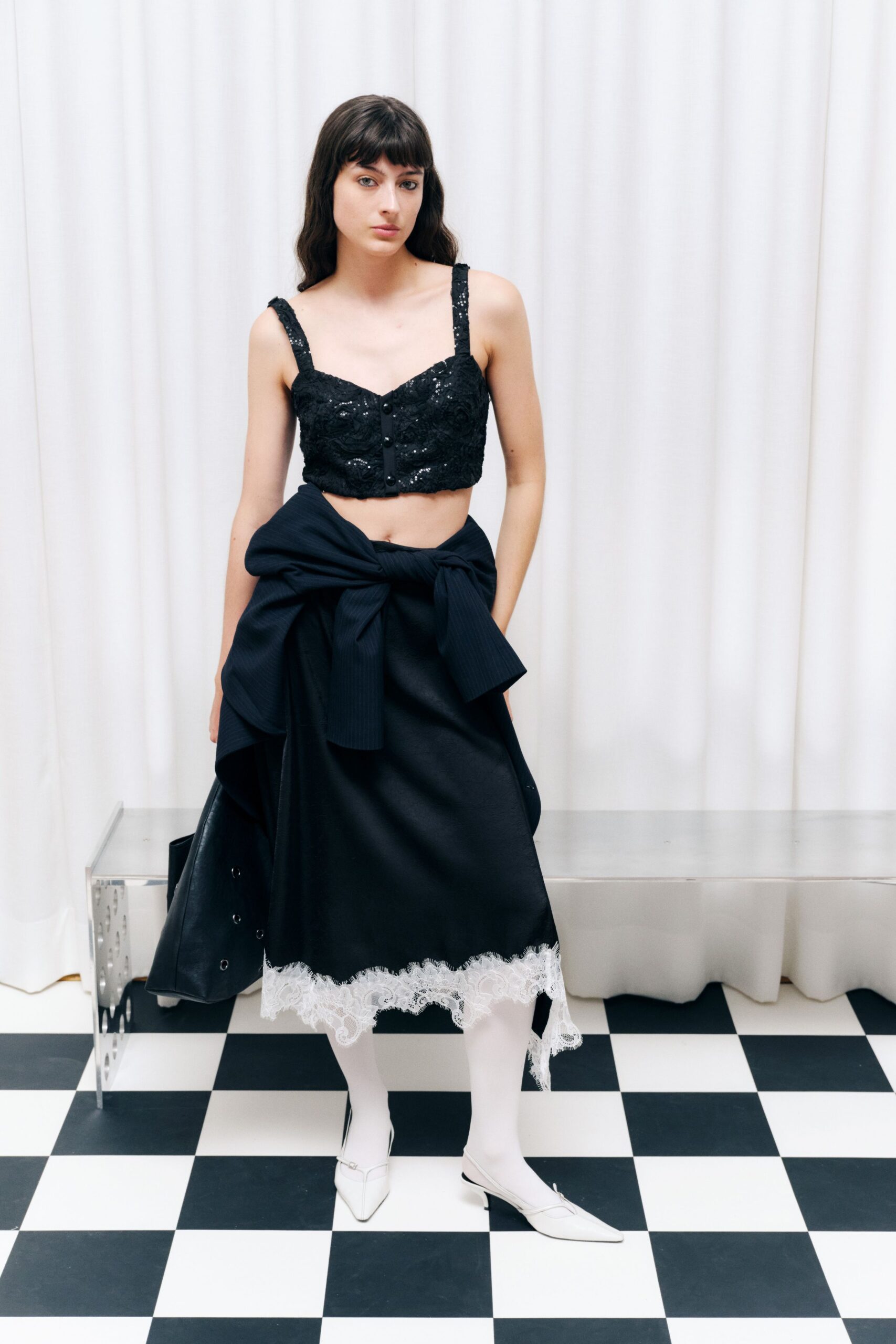 black crop-top and midi skirt