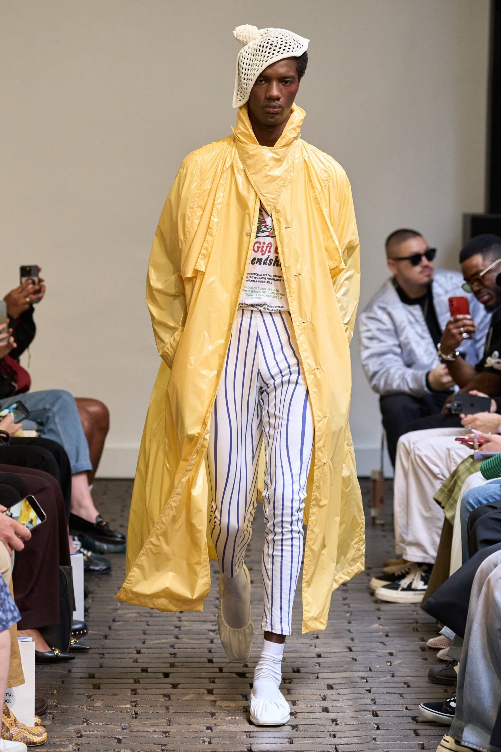 yellow vinyl long-sleeve collared oversized zippered maxi coat