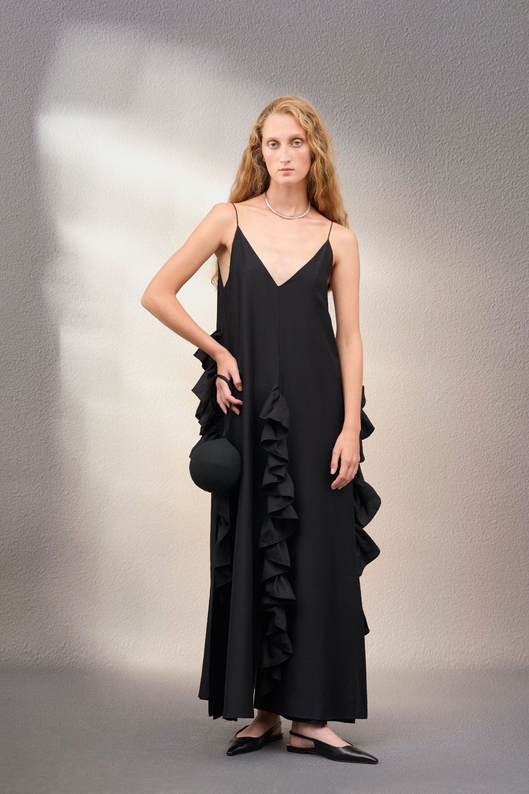 black silk sleeveless maxi dress