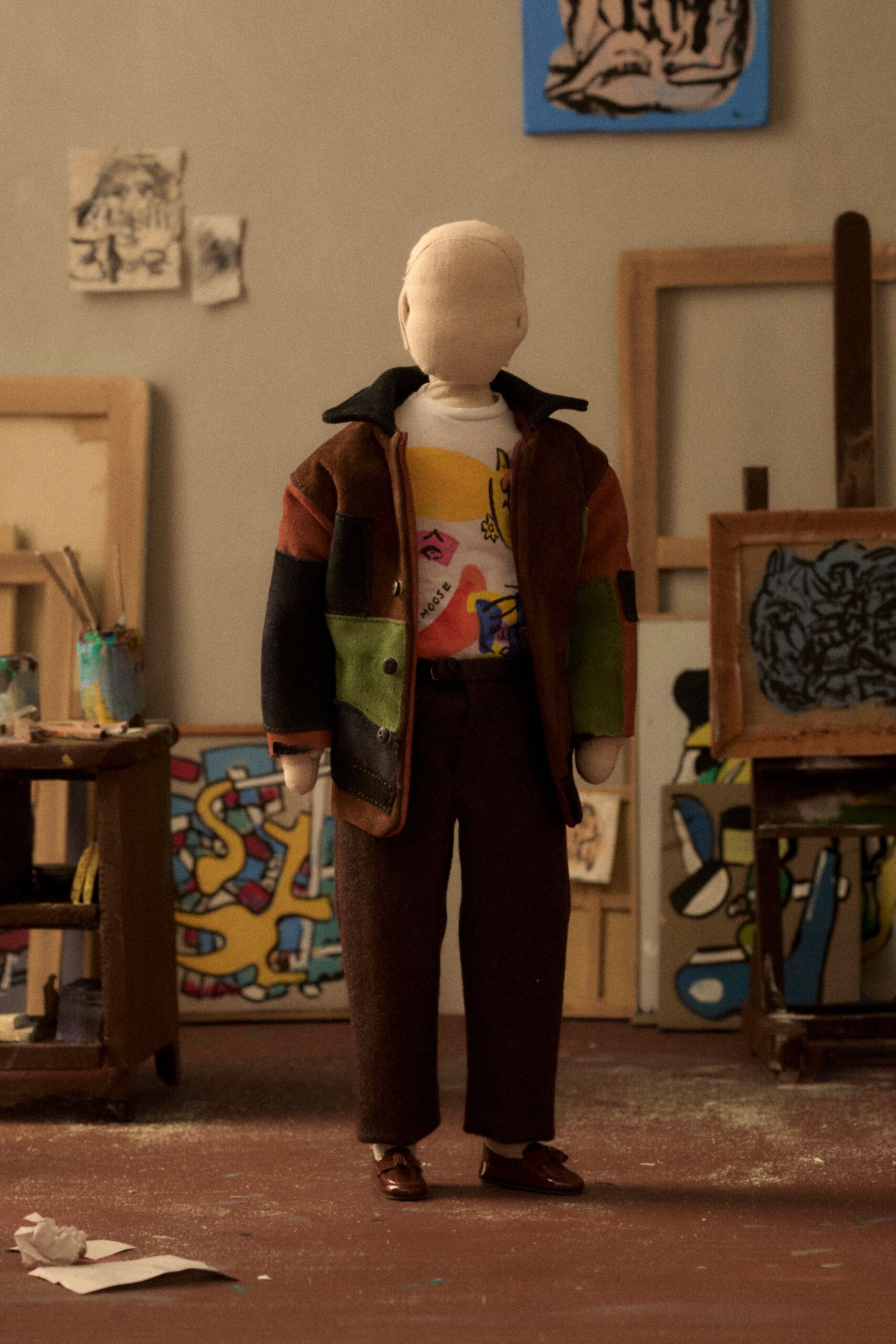 multi cotton long-sleeve collared relaxed color-blocked jacket