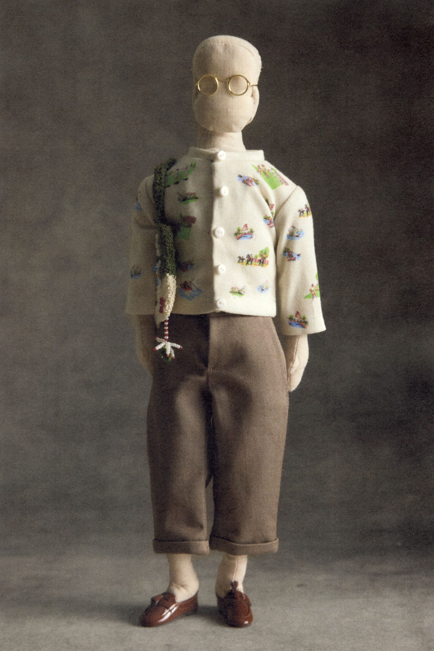 ivory wool long-sleeve collared structured buttoned printed jacket
