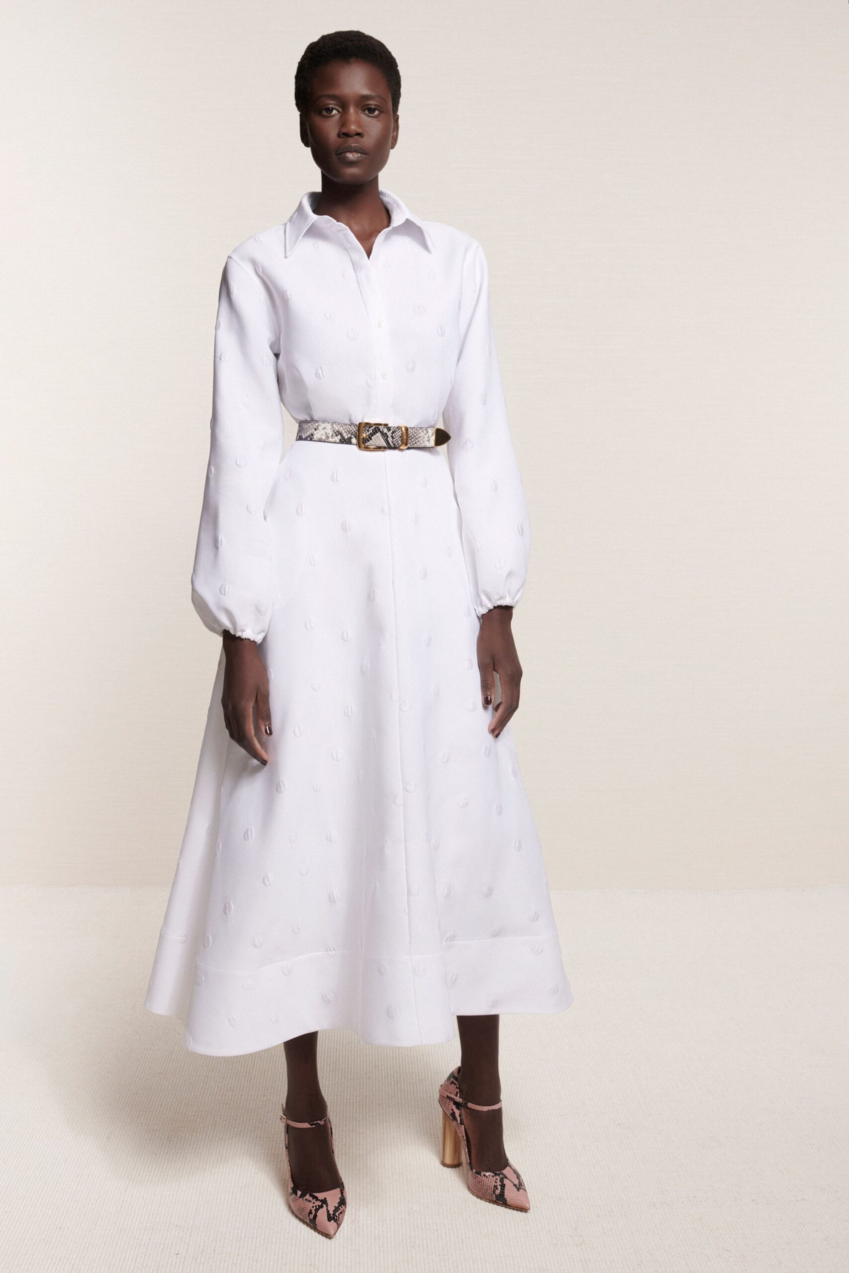 white cotton shirt-dress with belt