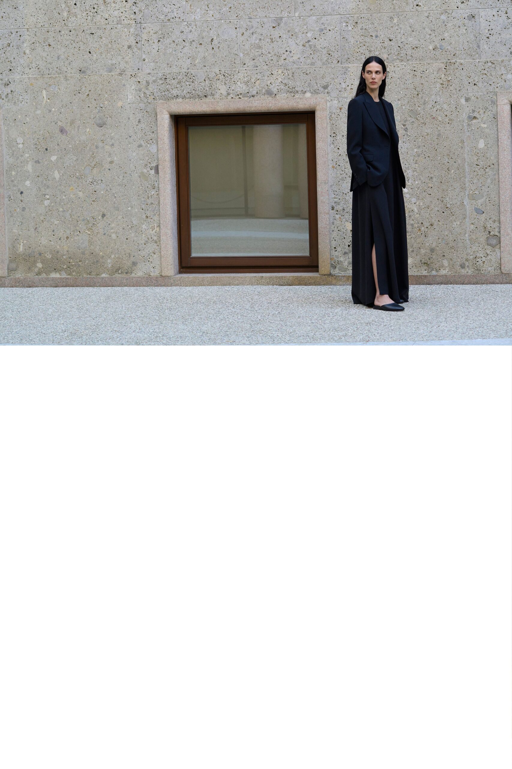 black tailored blazer and gown