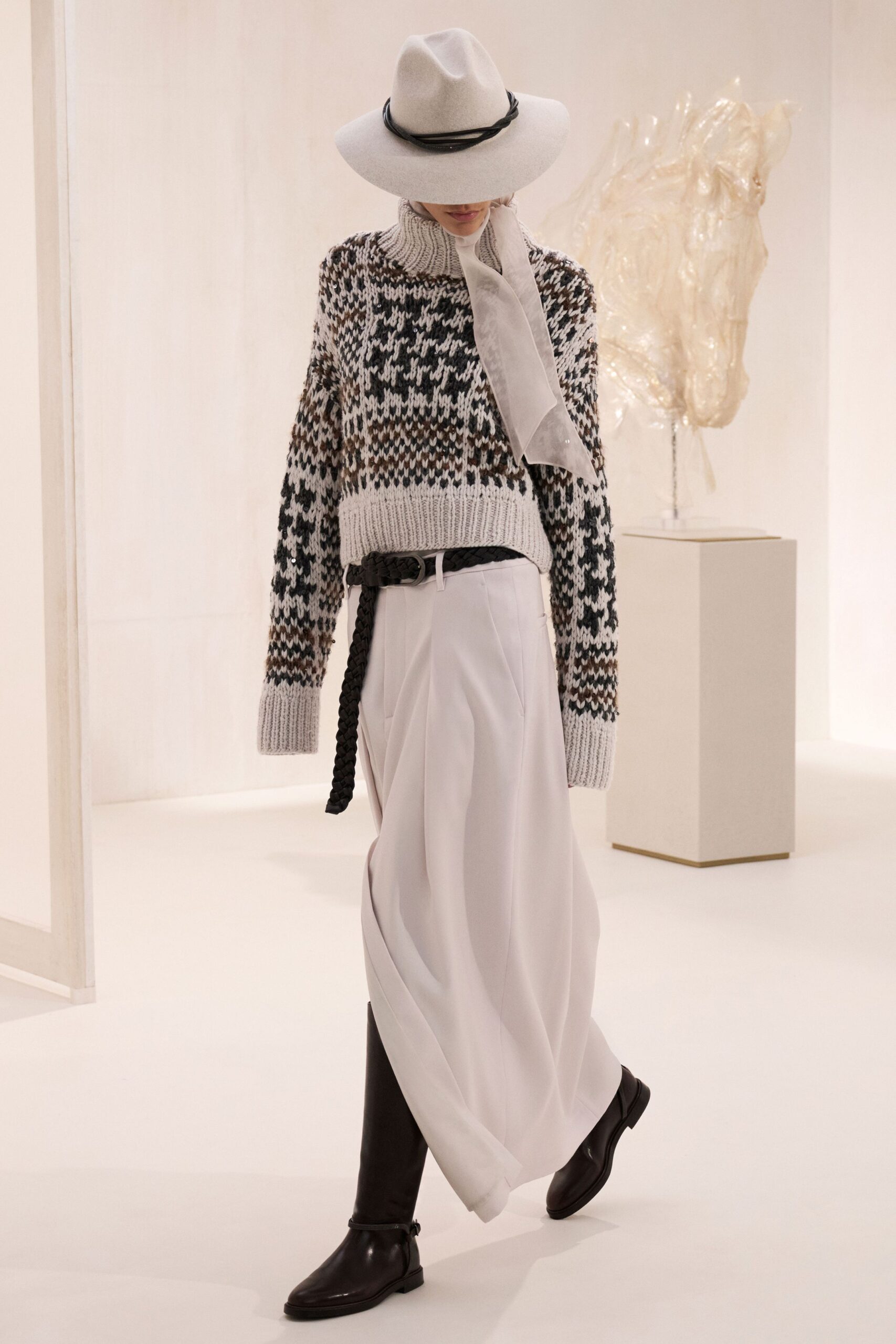 black wool long-sleeve high-neck relaxed cropped sweater
