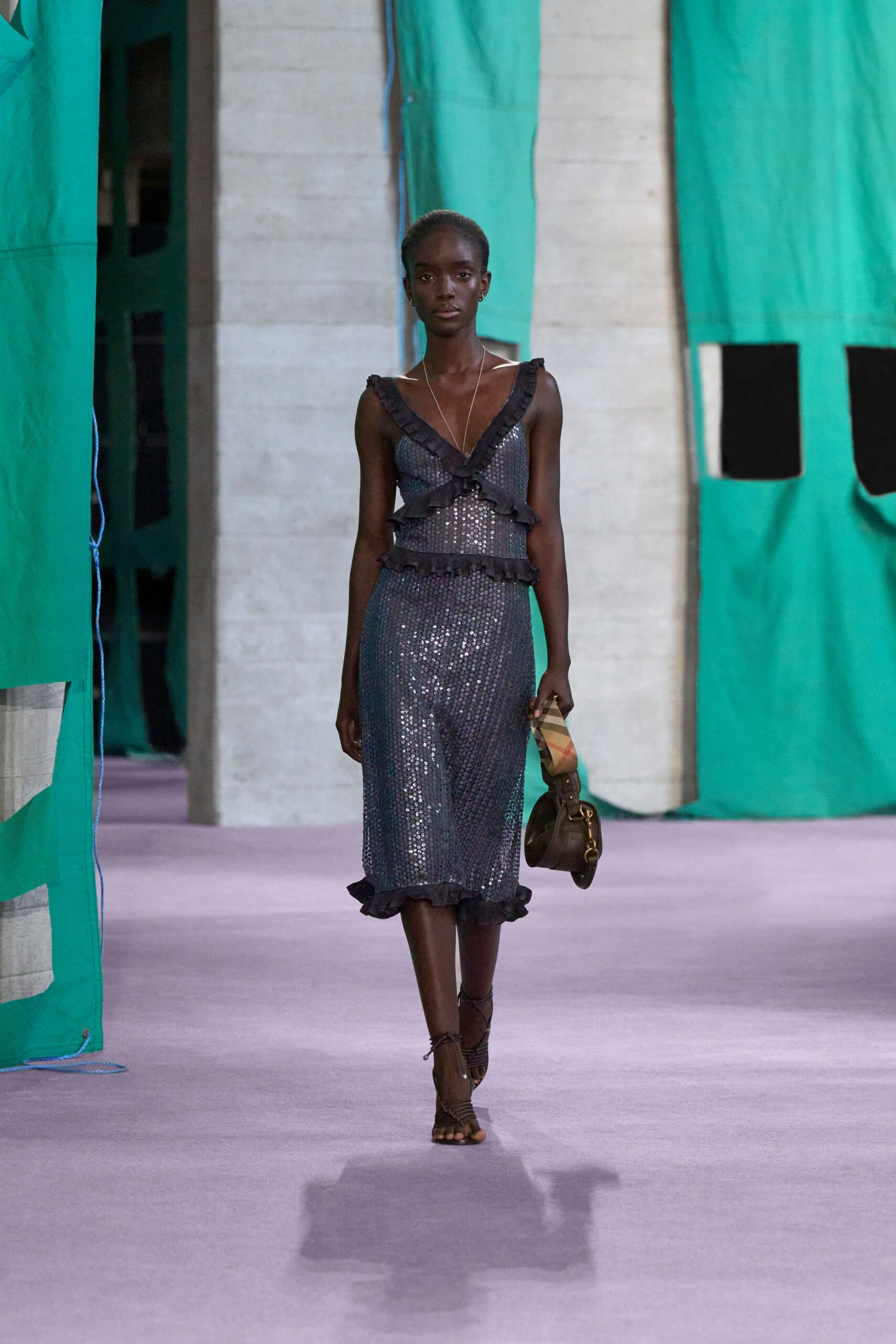 black sequin sleeveless v-neck fitted ruffled layered dress