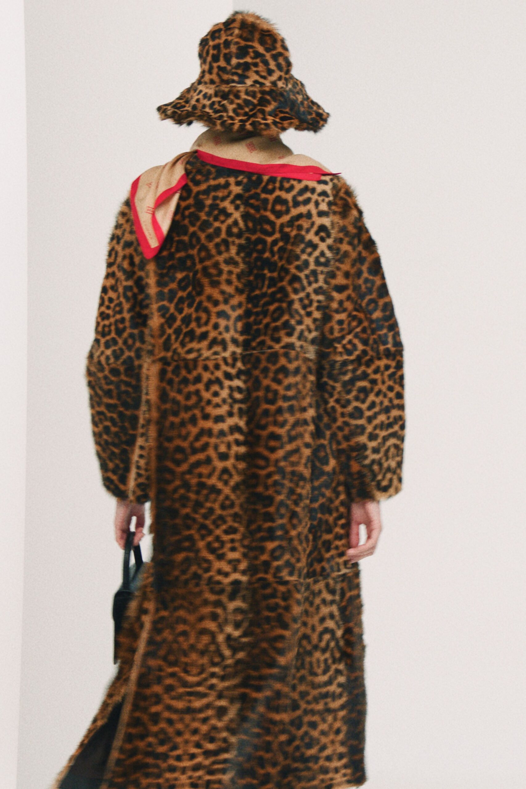 brown fur long-sleeve relaxed animal-print maxi coat