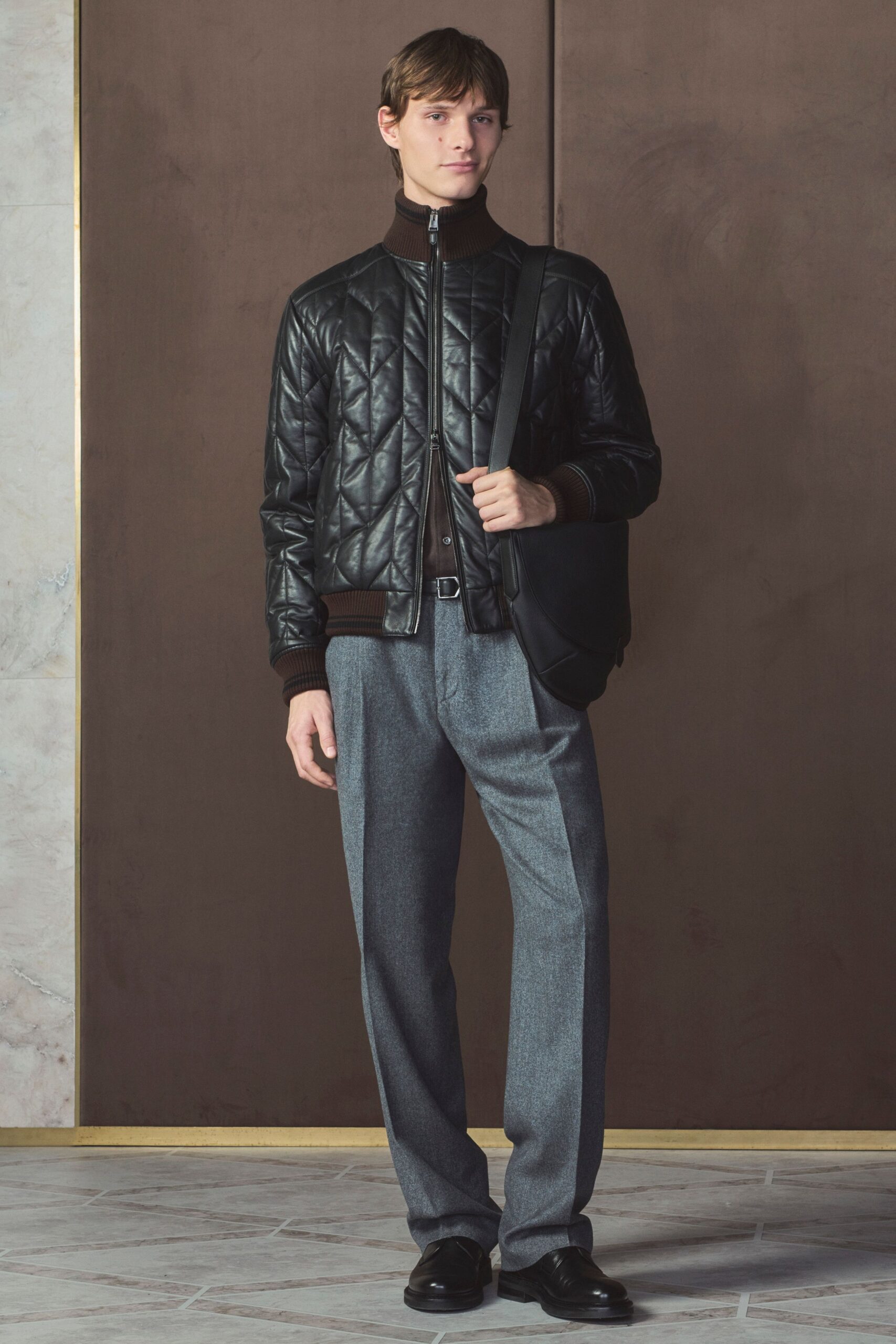 black leather quilted jacket