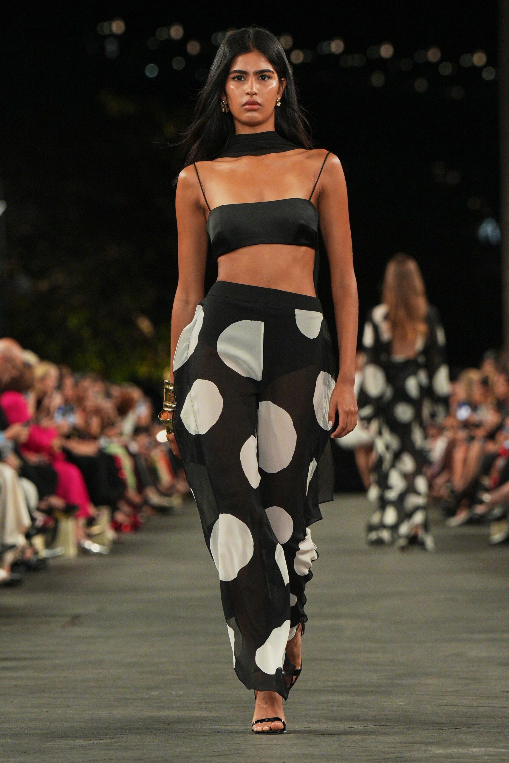 black crop top printed pants