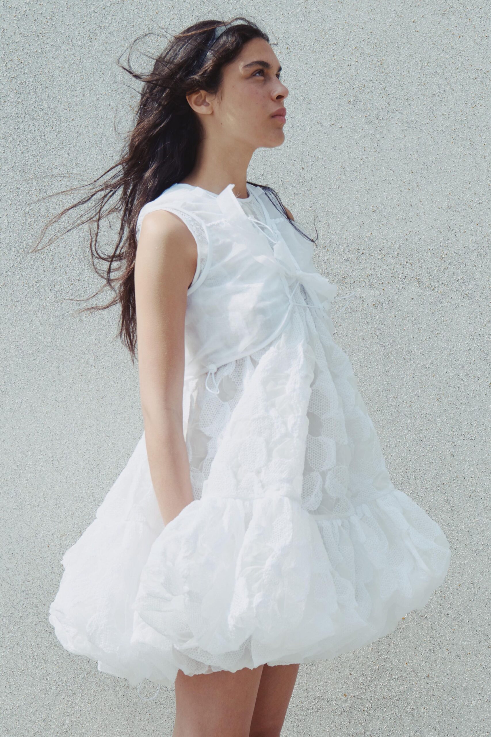 white layered mini dress