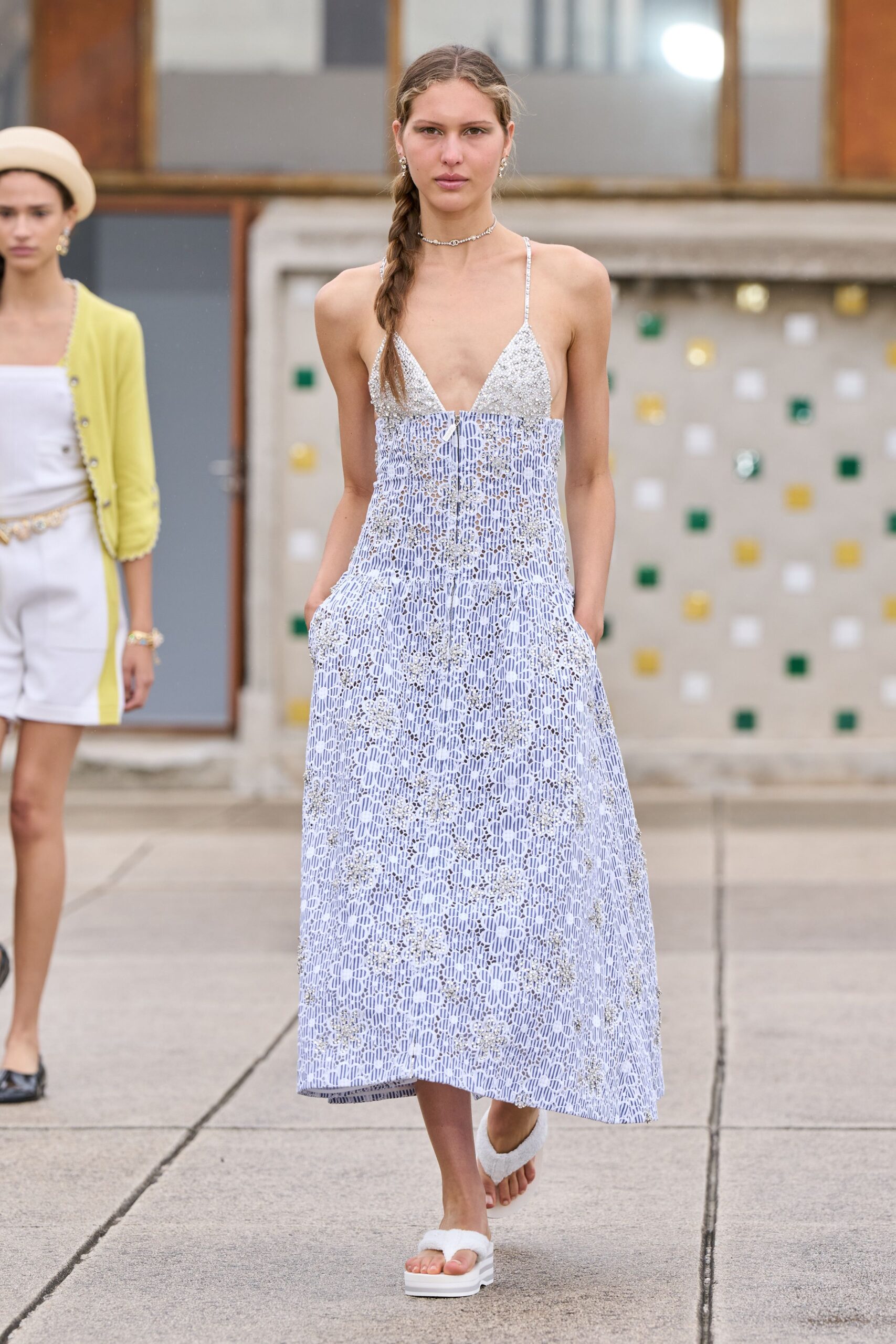 blue and white cotton maxi dress