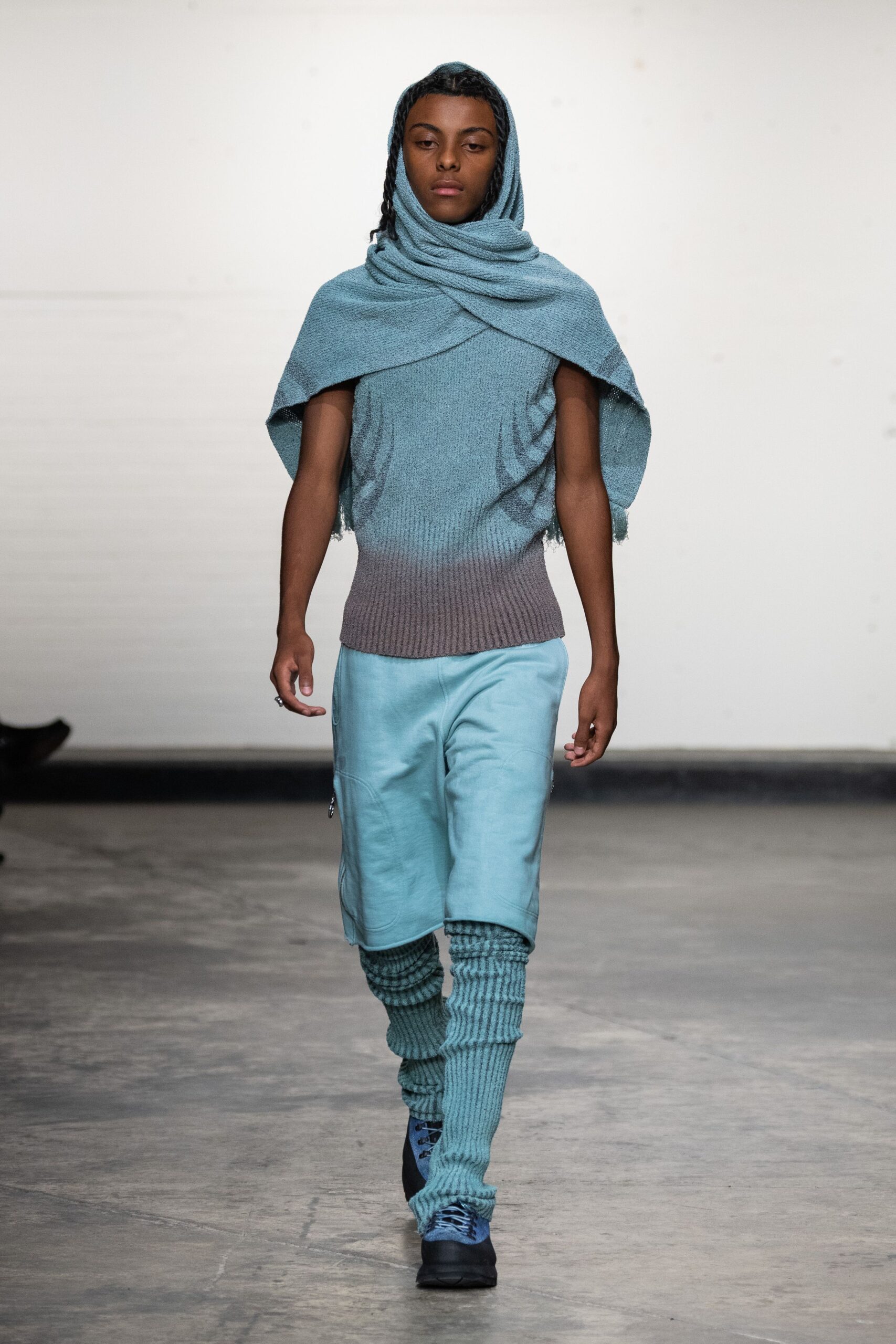 blue cotton fitted ribbed leggings