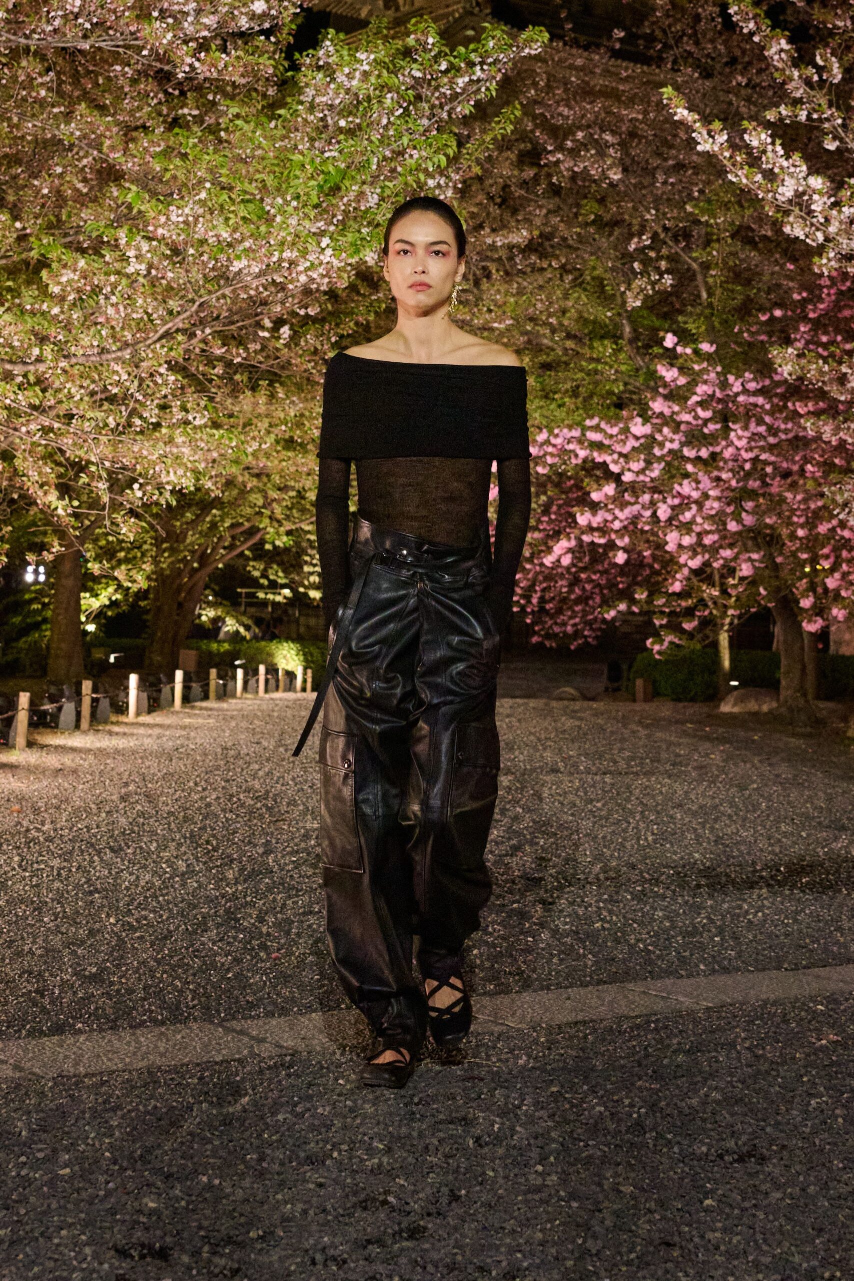 black leather relaxed cargo pants